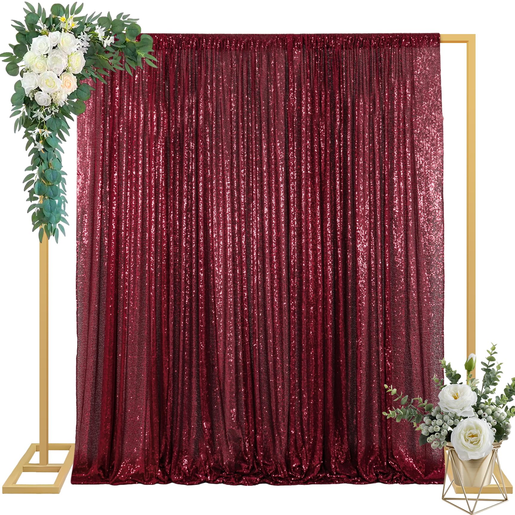 ShinyBeauty 8FTx8FT Burgundy Sequin Backdrop | Glitter Photography Background | Shimmer Fabric for Parties, Weddings, and Events