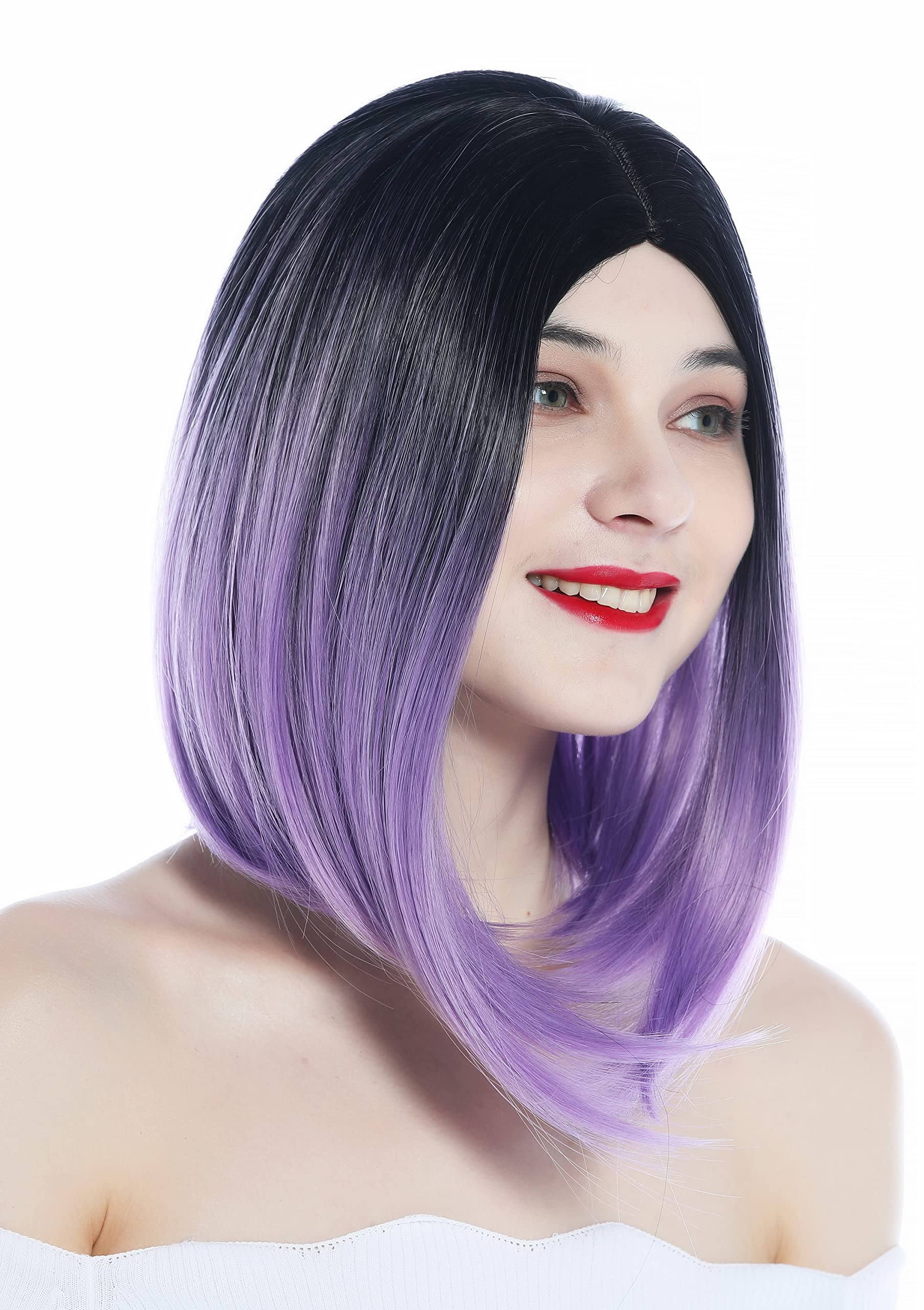 WIG ME UP - SZL0700-1B/3834 Ladies' Wig short Longbob Bob edgy Clavi cut middle parting ombre black purple