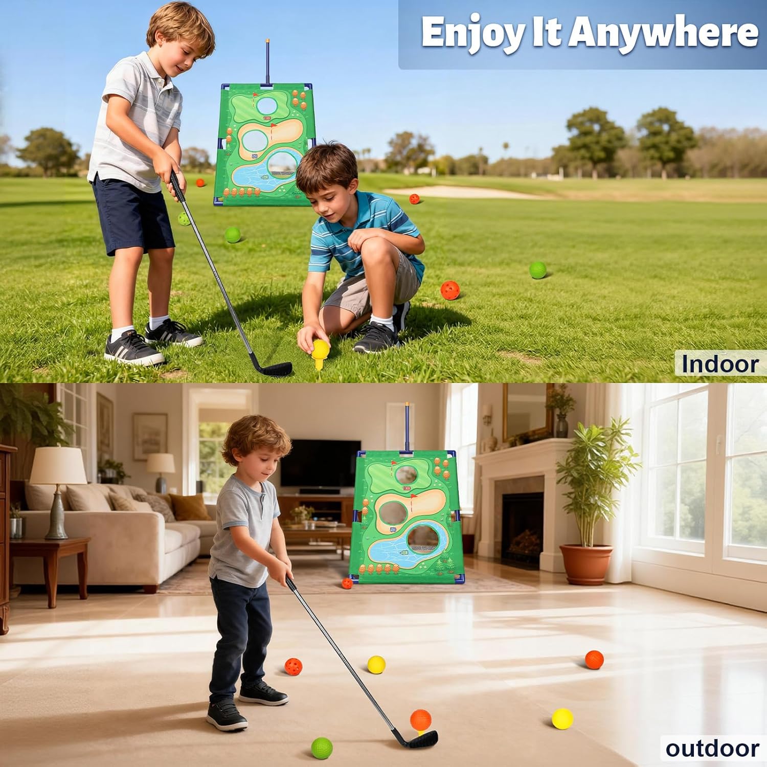 3 in 1 Battle Golf Chipping Games for Adults, Golf Cornhole Board Set, Indoor & Outdoor Golf Practice for Kids & Adults