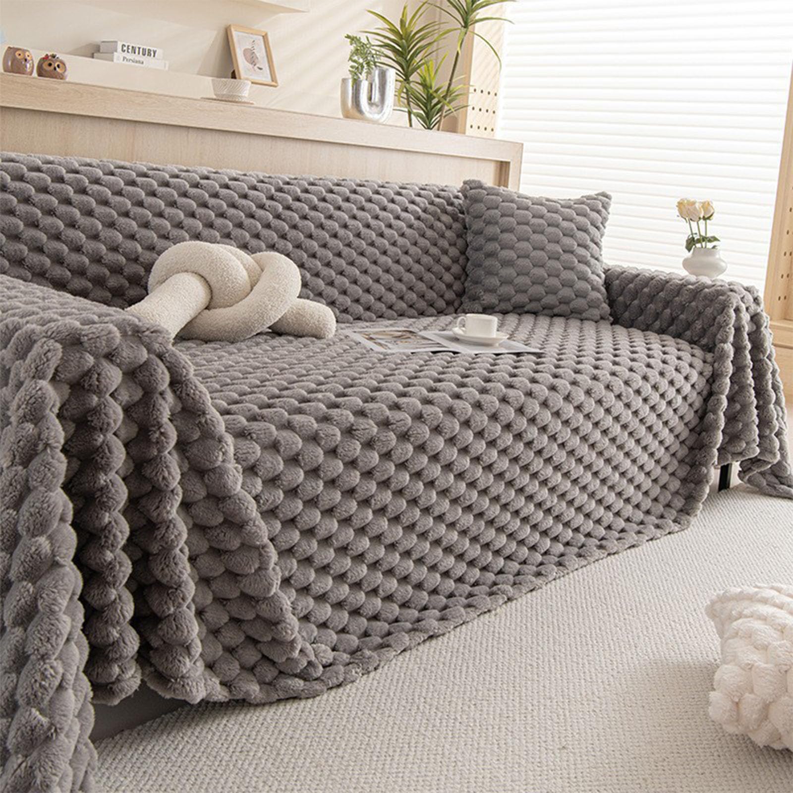 Housse de canapé en fourrure de lapin synthétique épaisse et luxueuse pour salon élégant