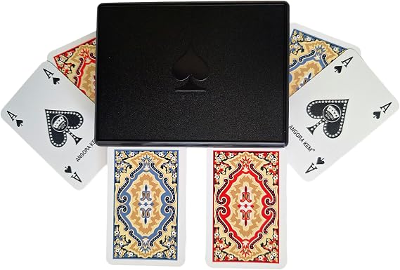 Plastic Playing Cards Double Deck (Black) with Angora Kem Box