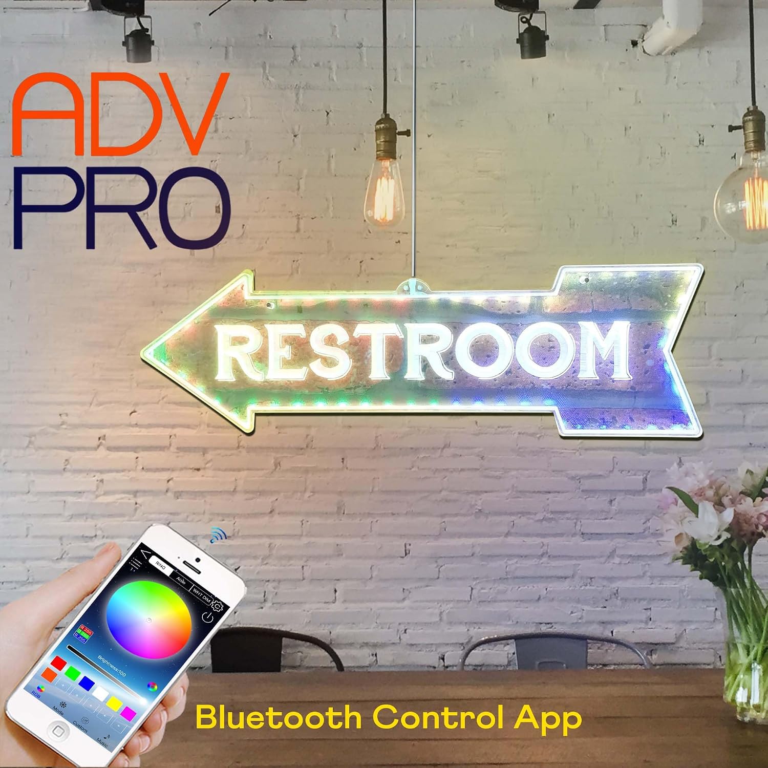 ADVPRO Restroom Arrow Left Vintage Style RGB Dynamic Glam LED Sign - Cut-to-Edge Shape - Smart 3D Decoration - Multicolor Signage st06s21-fnd-i0305-c