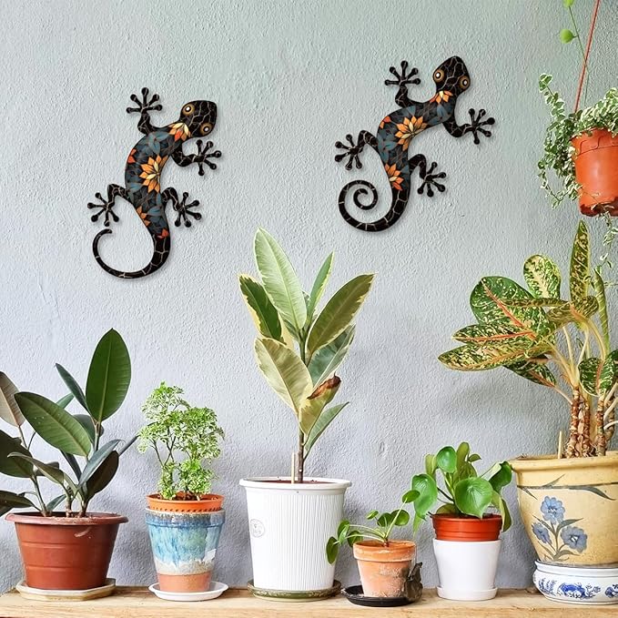 Decoración de Pared Metal Gecko 2 Piezas 11.8 pulgadas para Exterior miniatura 5