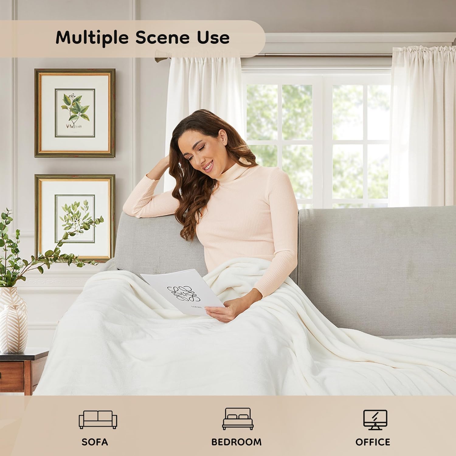 Electric Heated Blanket Full Size 72"×84", Luxurious Breathable Flannel with 4 Heat Settings, 10-Hour Auto Shut-Off & Overheat Protection, for Bed & Couch, Cozy Gift - White - Image 6