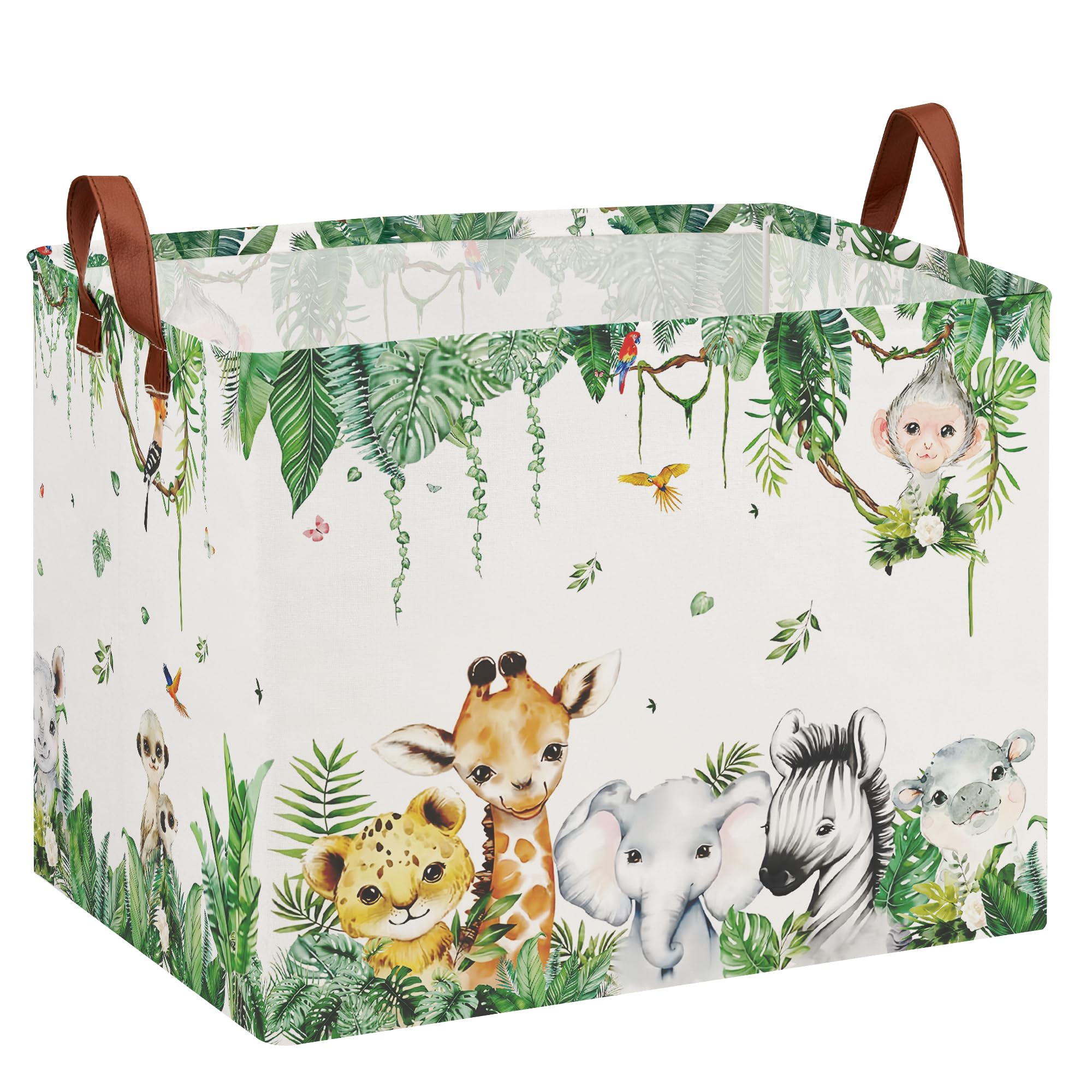 XHWZOF Jungle Safari Nursery Basket -Stackable and Collapsible Animal Basket Hamper ,Freestanding Kid Storage Bin Clothes Book Toy Organizer Bin for