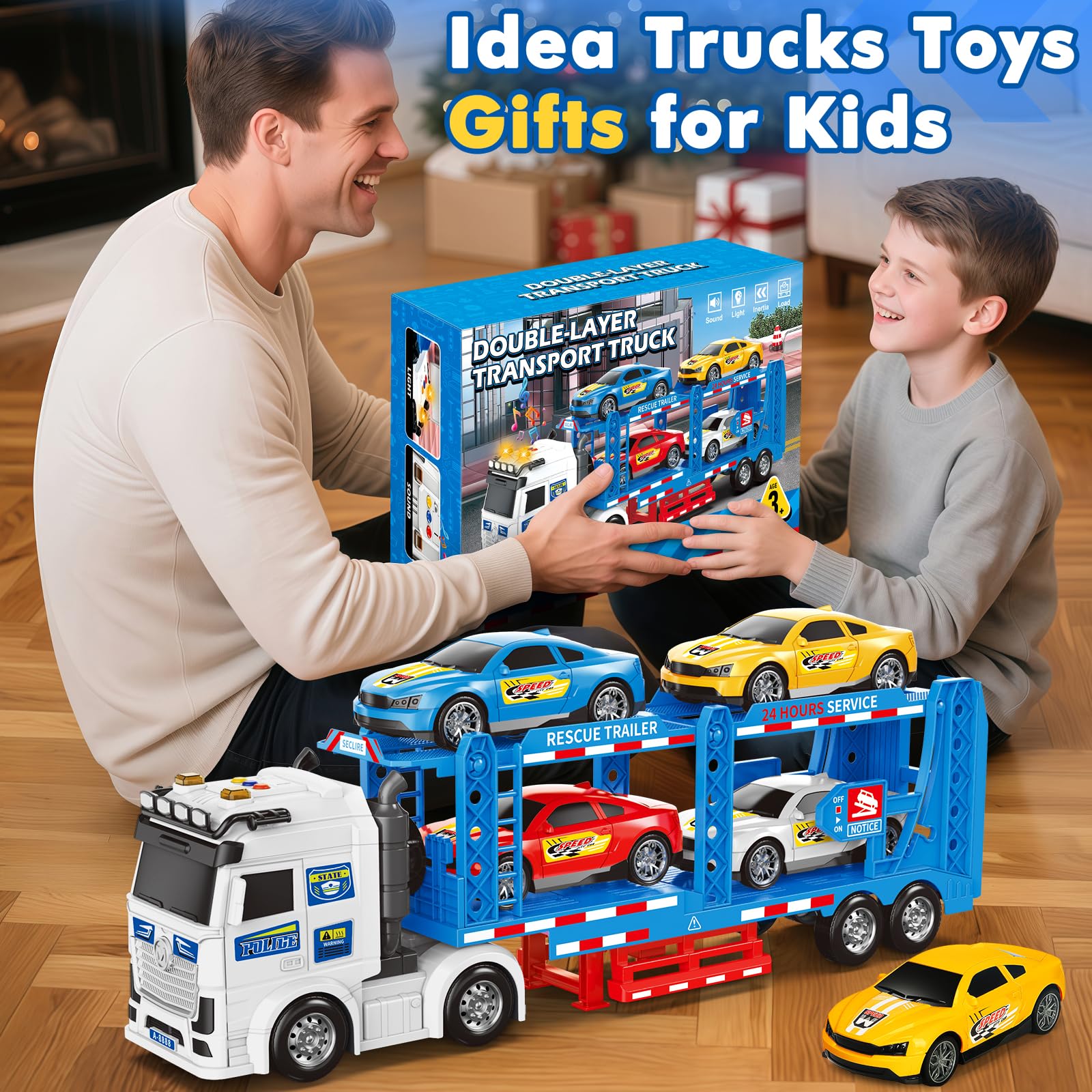Vehículo de juguete para niños de 3, 4, 5, 6, 8 años, camión transportador ajustable de dos pisos con luz y sonido, transportador de automóvil con juguete de remolque, juguete de transporte 6