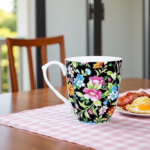 Miniatura 3 de Taza floral de porcelana de hueso de 14 onzas Taza de café floral Novetly para mujeres y hombres, taza de té de café ligera de hueso con asa