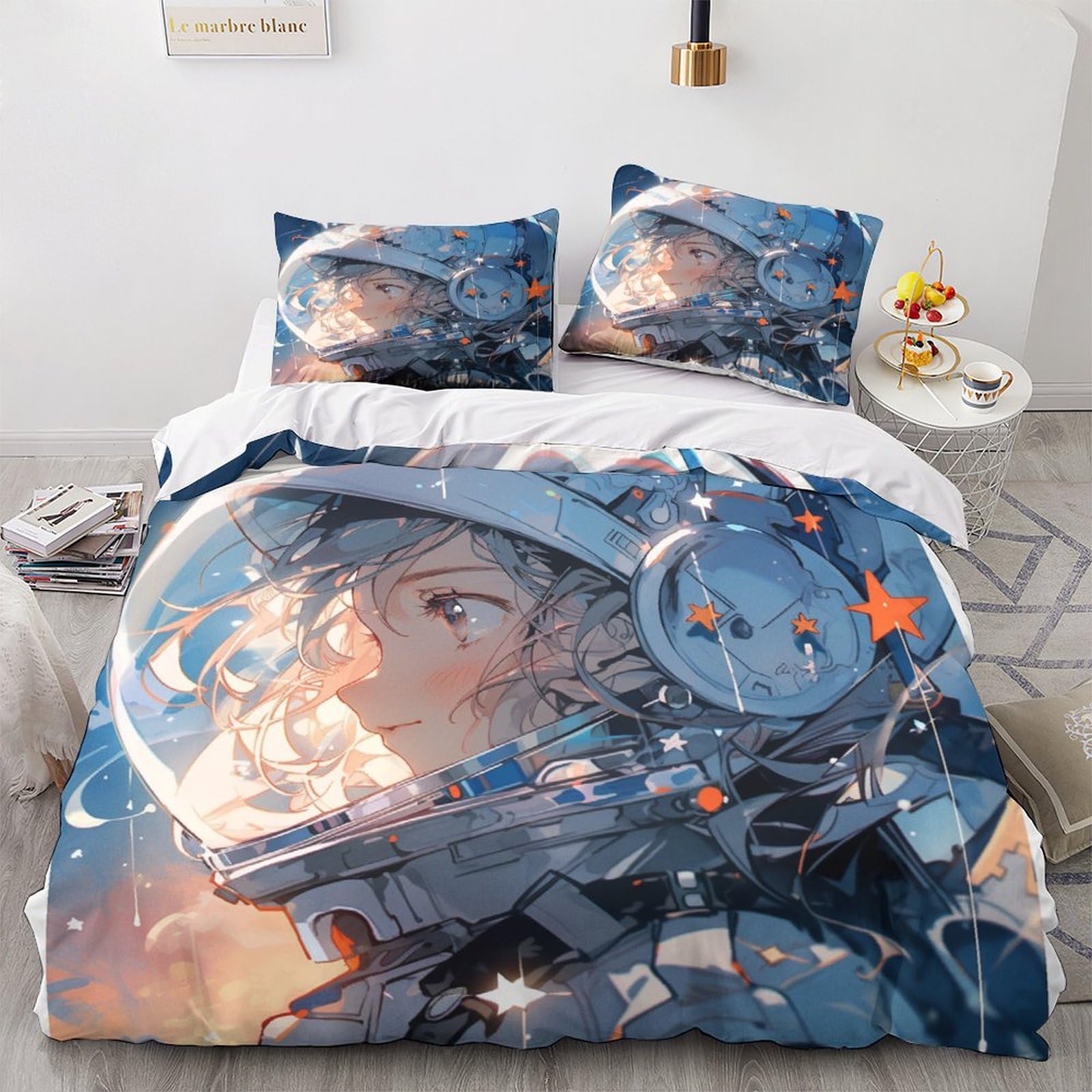 Housse de couette astronaute 3D King 220x240cm OBABO avec taie d'oreiller pour lit double
