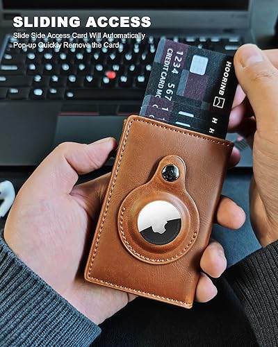 Miniatura 3 de Cartera Airtag de cuero hecha a mano para hombre, billetera inteligente con bloqueo RFID con ventana de identificación rápida y ranura para