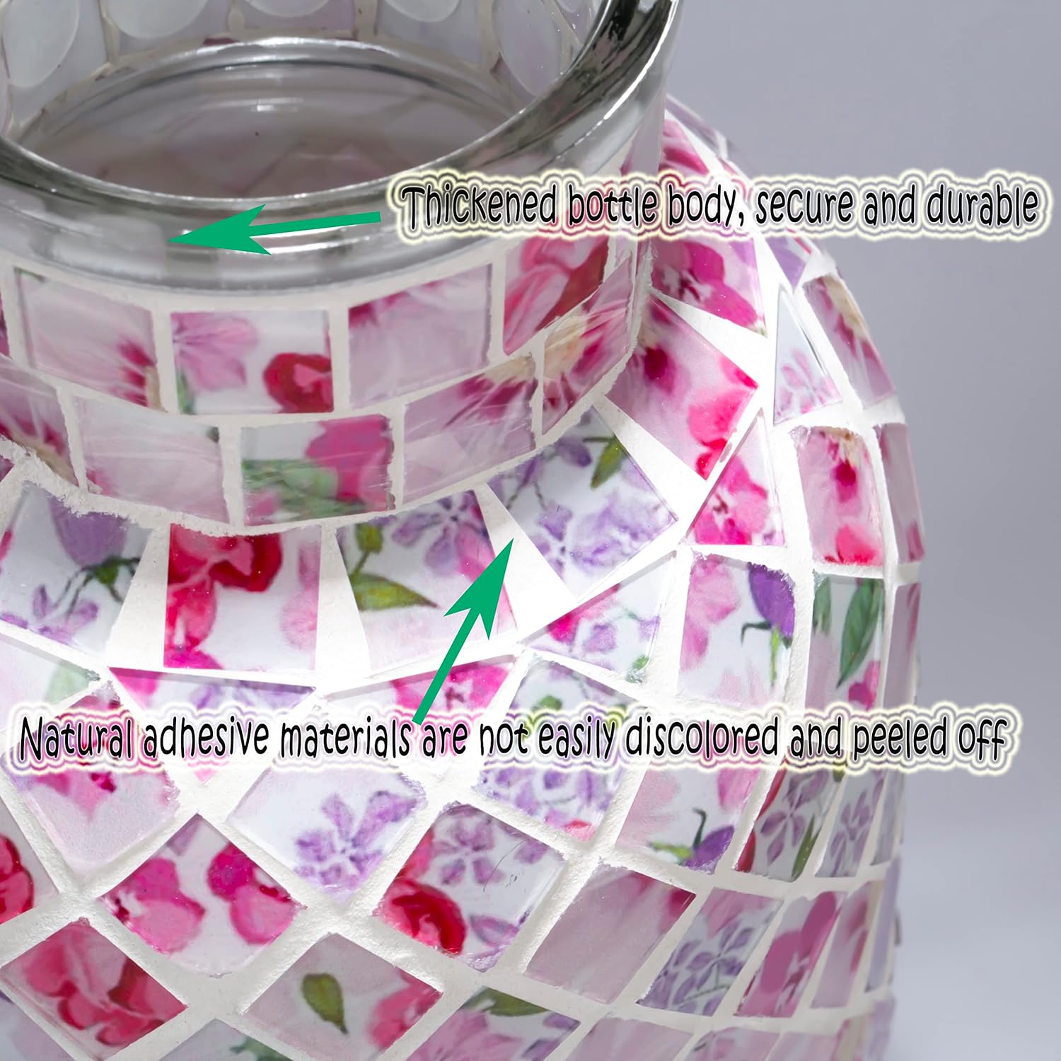 7.9" H Pink Mosaic Glass Vase, Decorative Flower Vase, Modern Midsize Decor for Bedroom, Living Room, Kitchen, Office, Wedding - Unique Gift - Image 5