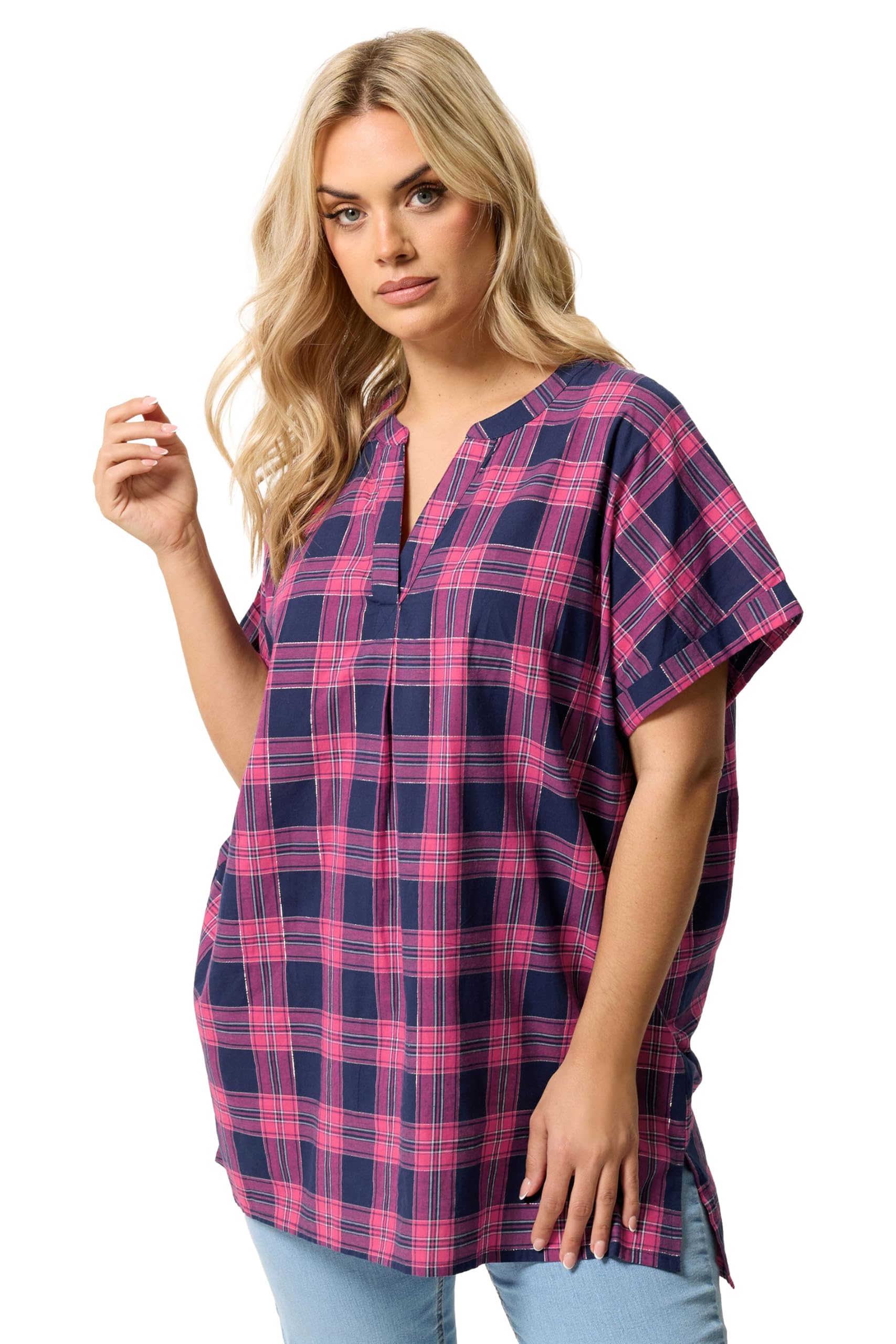 Yours Women's Multicolor Check Pleated Top | Size: 20