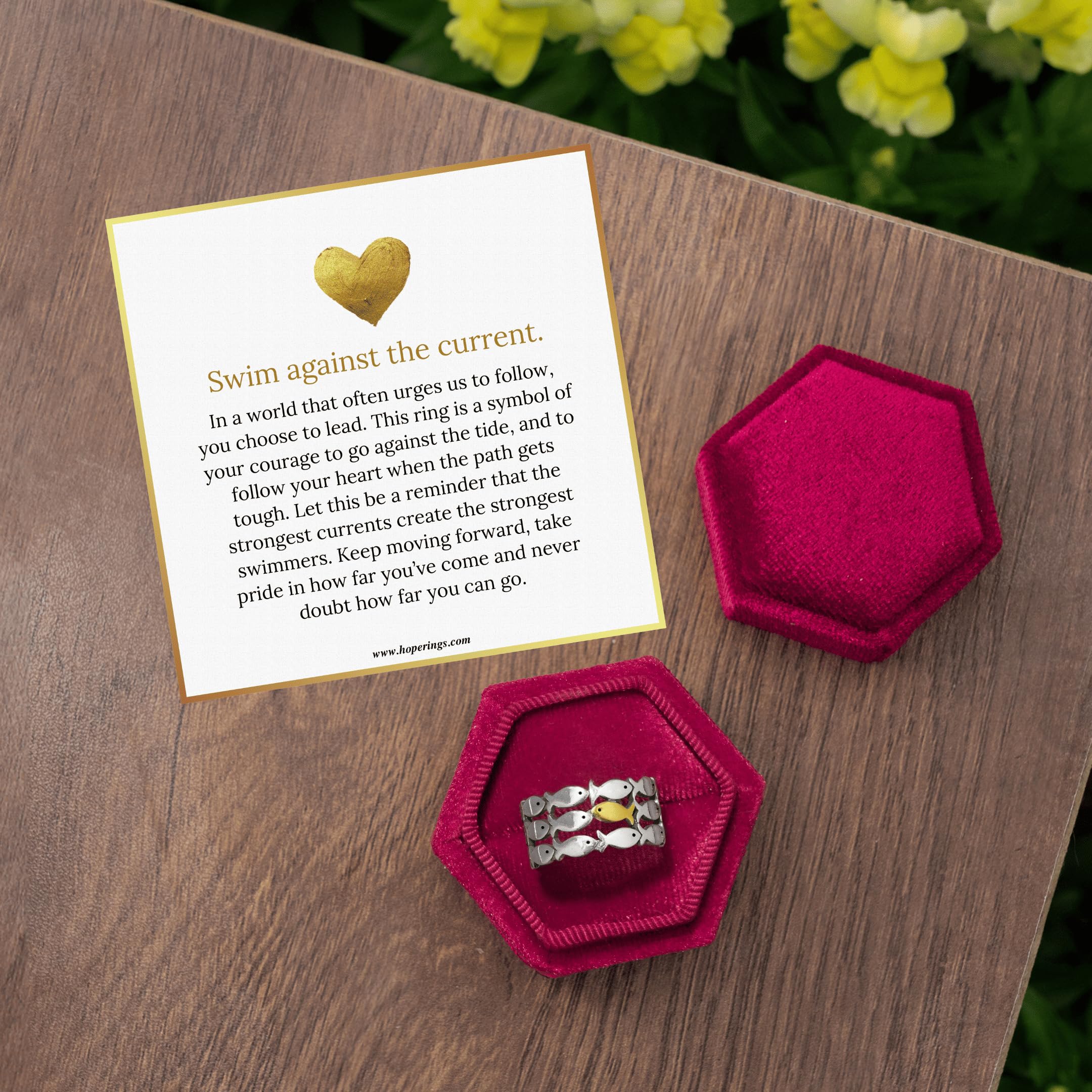 Anillo de esperanza – Nade contra el anillo actual, joyas inspiradoras para hombres y mujeres, anillo ajustable antideslustre de acero inoxidable 304, sin piedras preciosas, Acero inoxidable, Sin