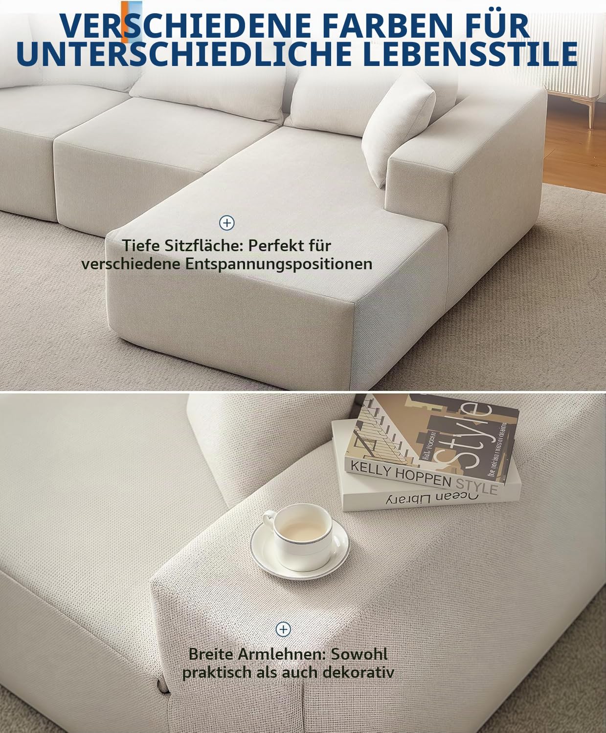 Acekool Ecksofa L-Form Schlafsofa 270 cm, aufbaufrei für Wohnzimmer