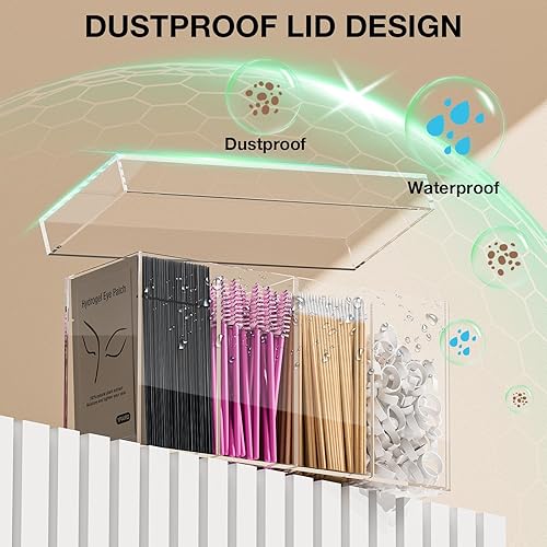 Miniatura 8 de Organizador de extensiones de pestañas con tapa, organizador de pestañas acrílicas para técnicas de pestañas, contenedor de suministros de pestañas