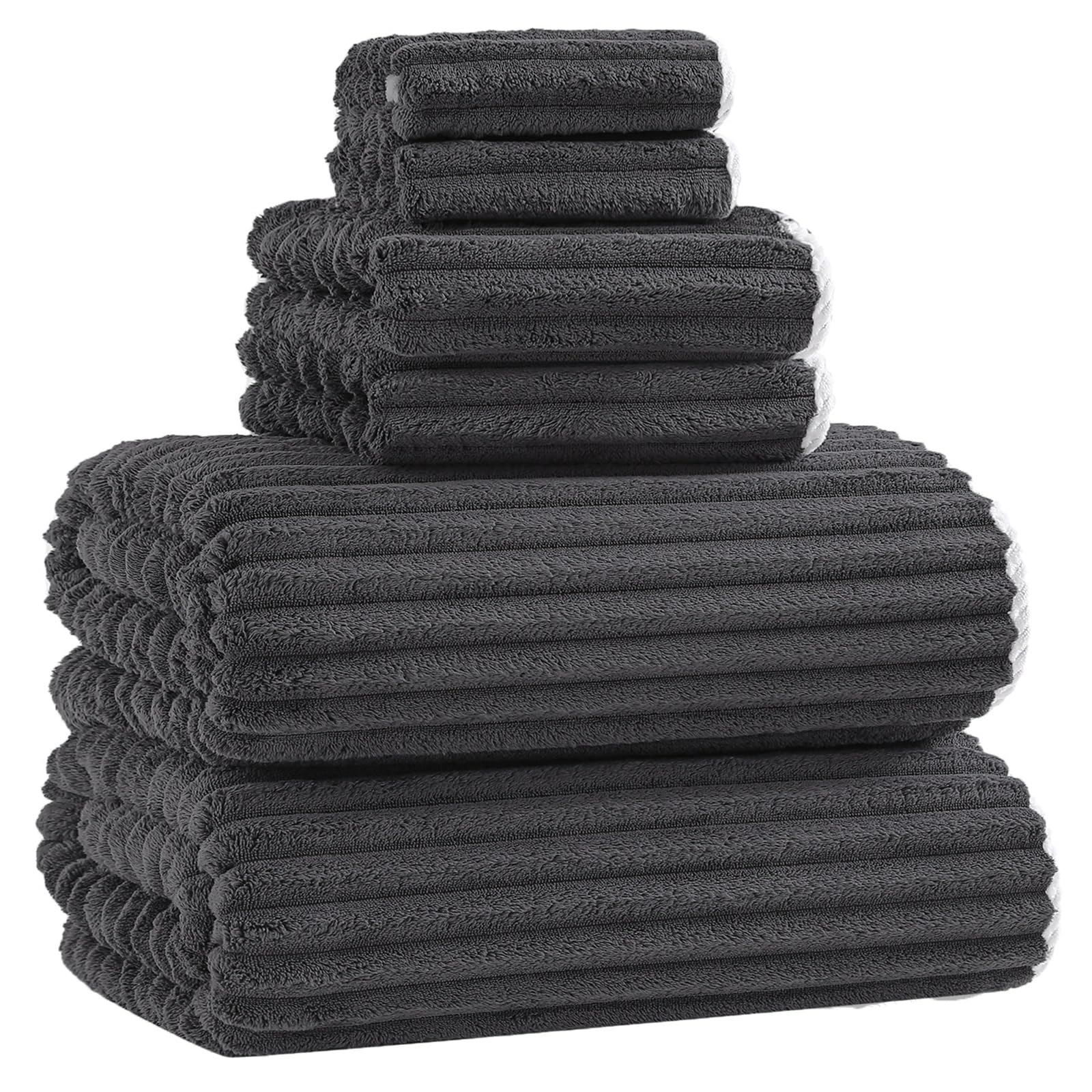 Toallas de baño de 40 x 80 pulgadas para adultos, toallas de baño extragrandes de microfibra de lujo para baño, súper suaves, absorbentes, de secado rápido con lazo para colgar (gris carbón, 6
