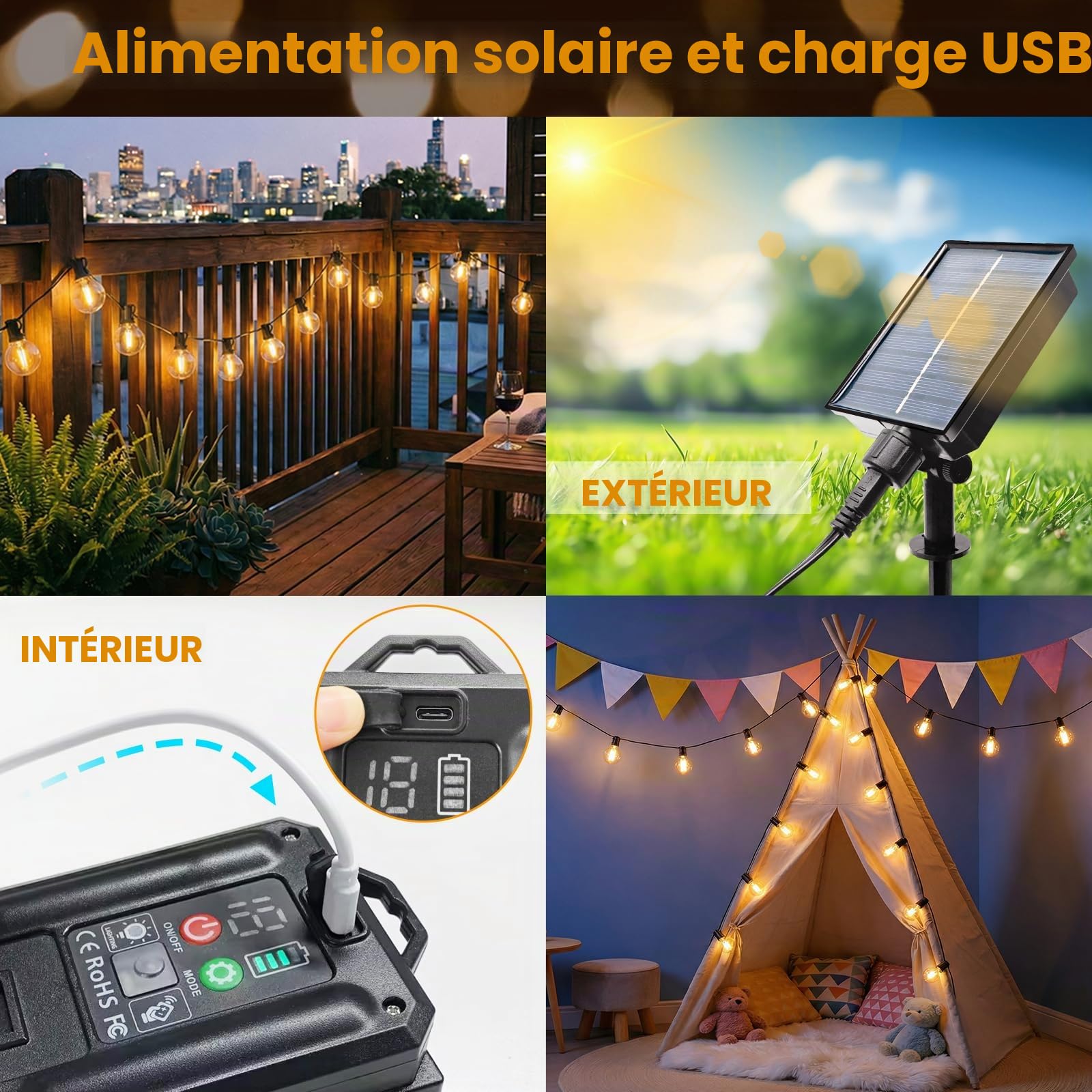 btfarm Guirlande Solaire Exterieur Avec Telecommande, 5+3M LED Guirlande Lumineuse Exterieure Solaire IP44 Étanche, 8 Modes Guirlande Guinguette Solaire pour Jardin Terrasse Cour Fête, Blanc Chaud