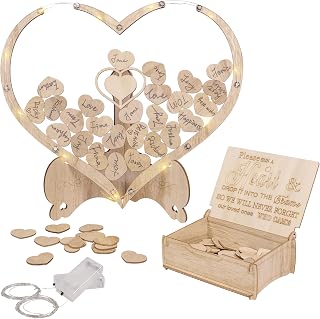 Oture Wedding Guest Book Alternative, Guest Book Reception Wood Heart Frame Guest Sign with 100 Wooden Hearts, Wooden Heart Drop Box for Wedding Birthday Anniversary Party Baby Shower Decorations