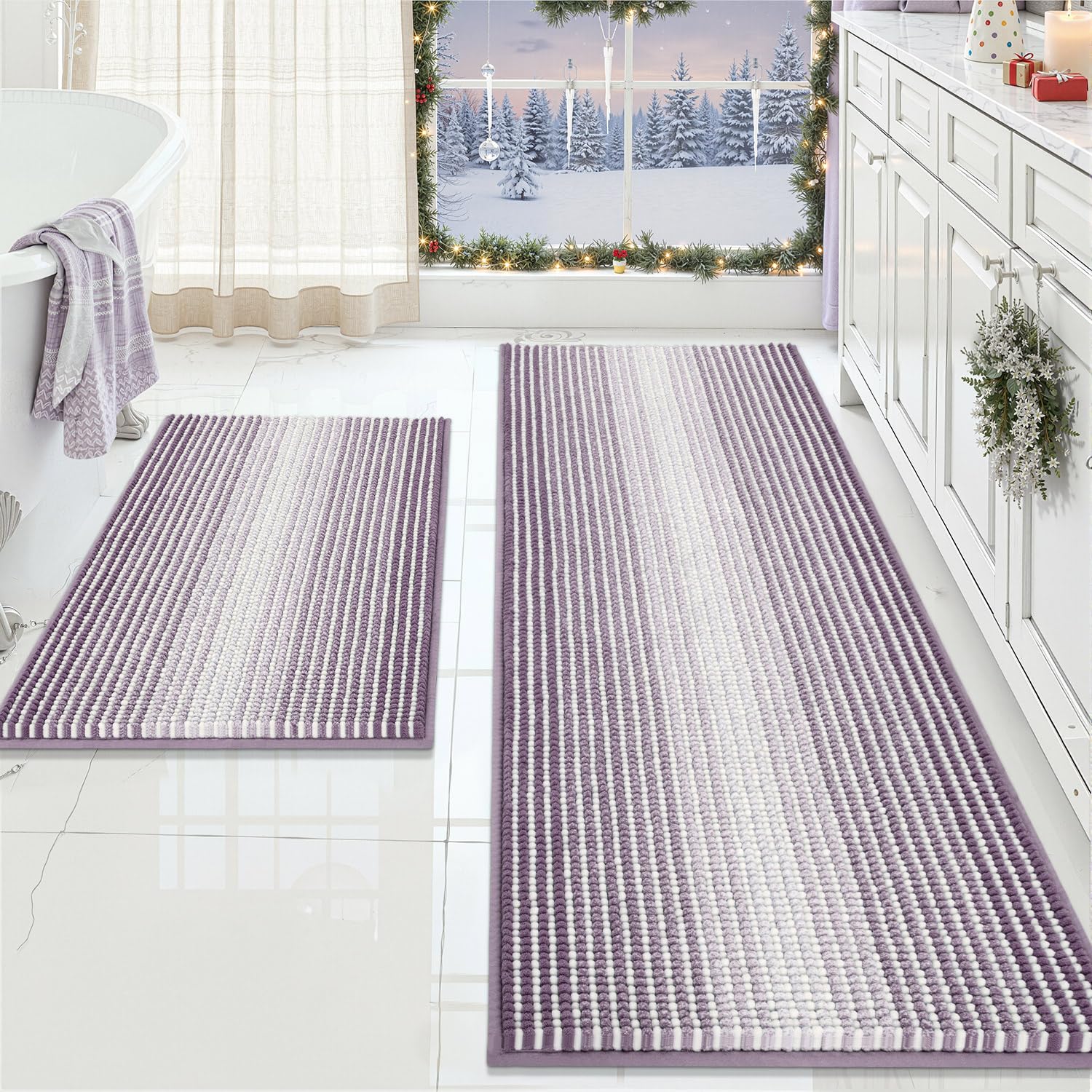 Bathroom Rugs and Mats Sets 2 Piece Thick Absorbent Chenille Bath Mat Rug Set Non Slip Soft Shaggy