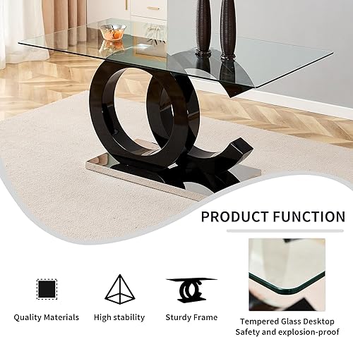 Miniatura 8 de Juego de 4 mesas de comedor de cristal de 63 pulgadas para 4,5 piezas, mesa de comedor rectangular de vidrio templado de 0.39 pulgadas con sillas de