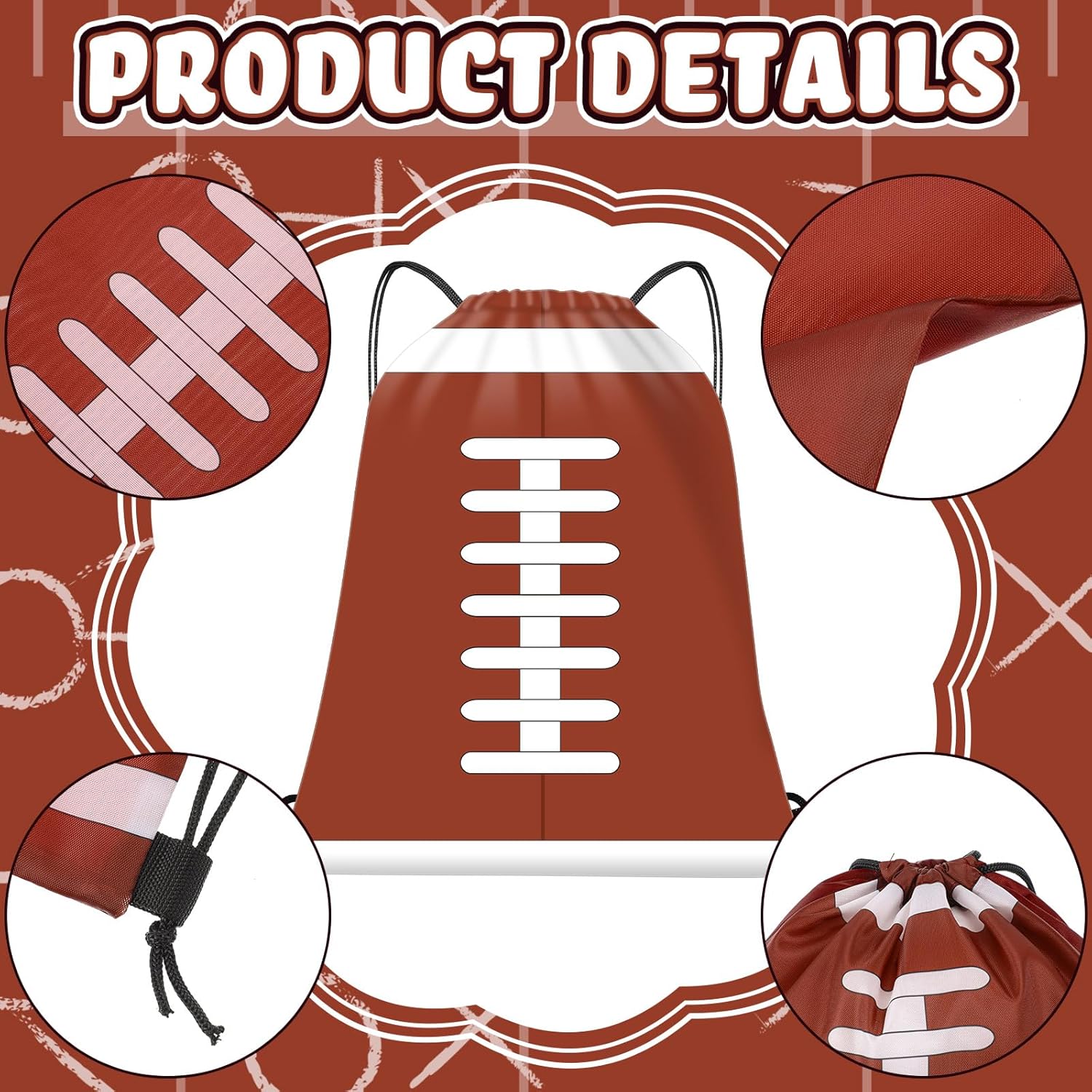 Sweetude 12 Pcs Football Drawstring Gift Bags Bulk Football Party Favor Goodie Bags 12 x 10 Inch Sports Backpack for Game Day Gym Teams Travel Small Snack Treat Storage Supplies, Brown, Green, Brown - Image 4