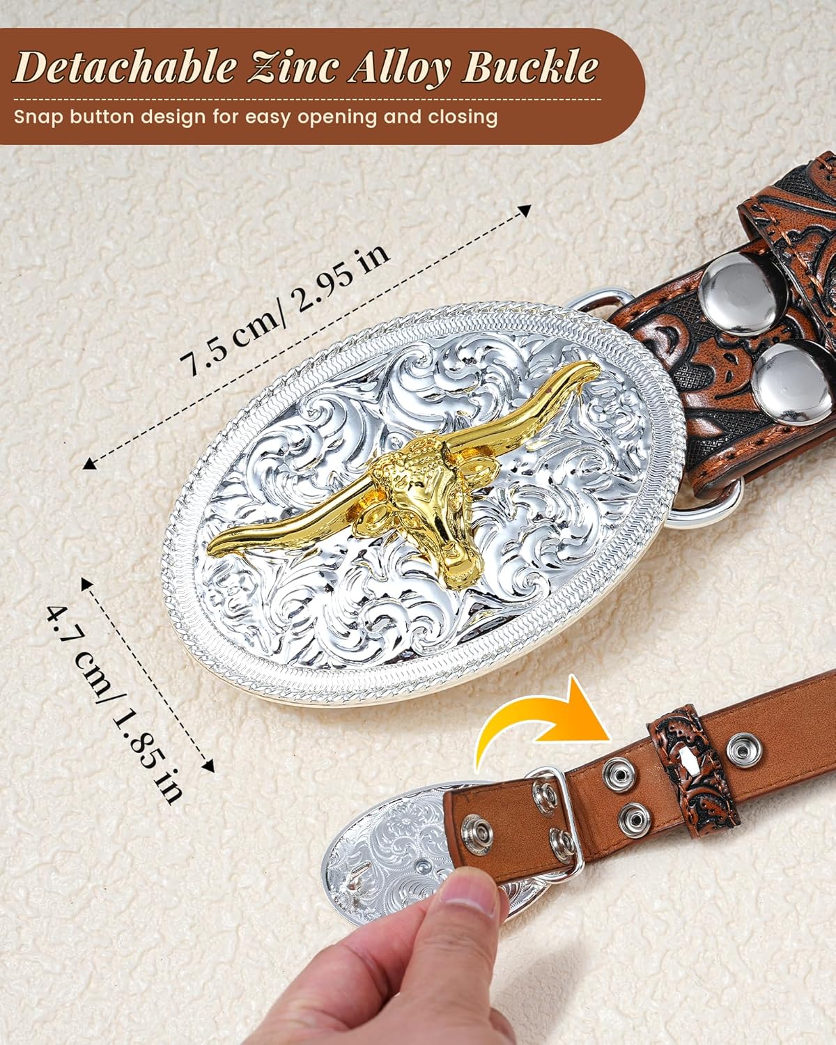Kajeer Kids Western Belt for Boys Girls, Cowboy Leather Embossed Western Longhorn Bull Buckle Belts for Jeans - Image 2