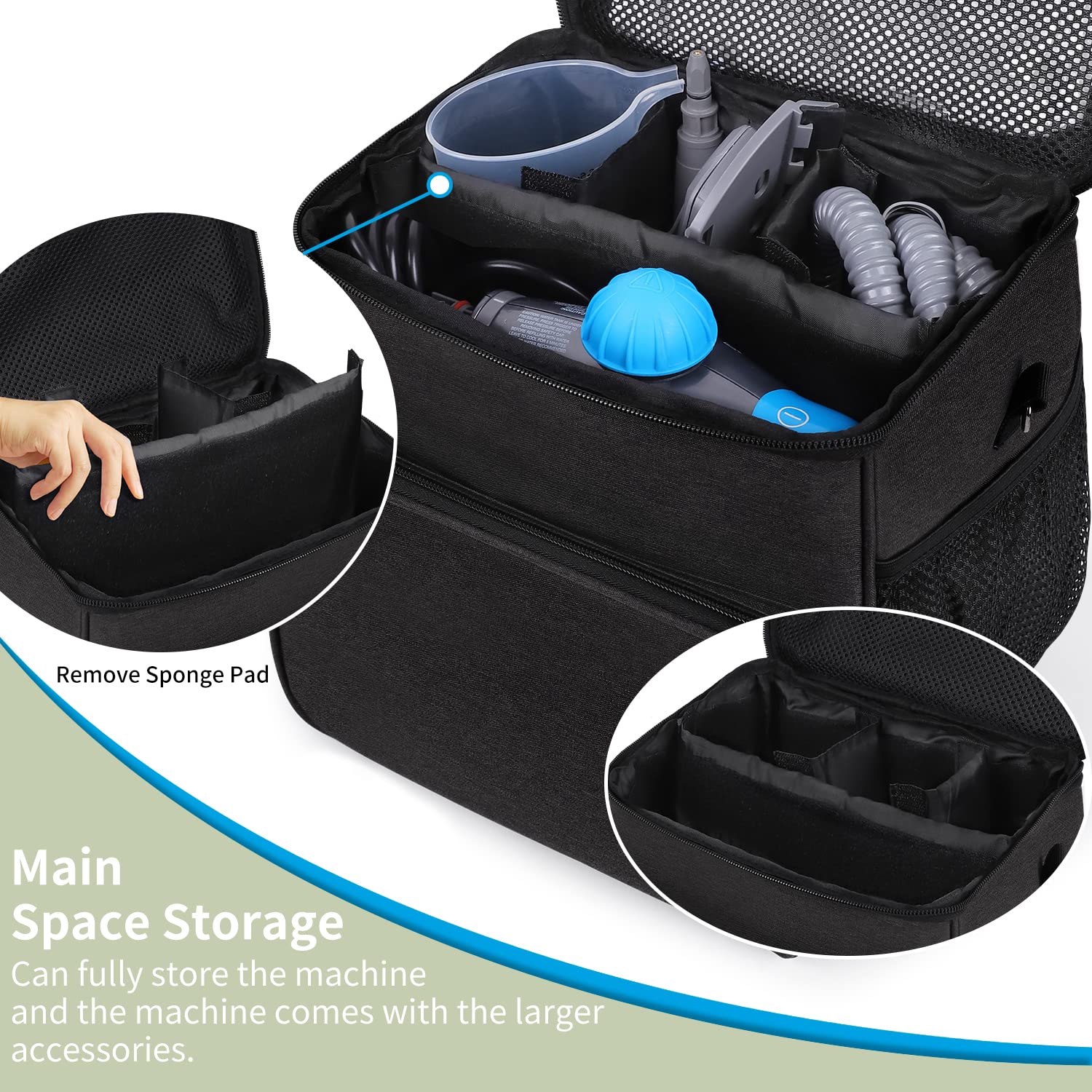 Storage bag Compatible with Bissell SteamShot Hard Surface Steam Cleaner 39N7V/39N7A,Adjustable Compartments Steam Cleaner Storage Bag,Carrying Case with Extra Pockets for Accessories(Bag Only!) 4