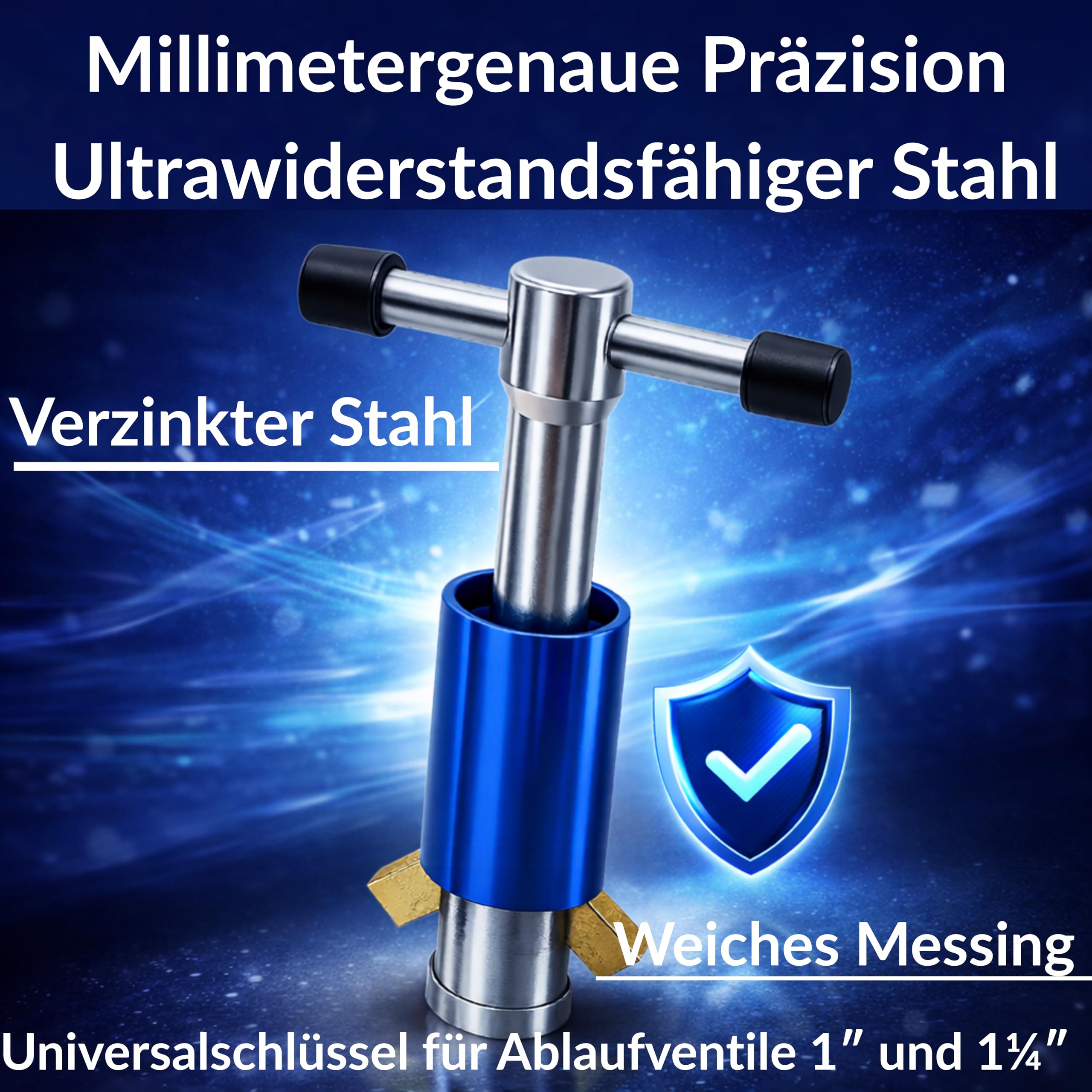 Universalschlüssel Ablaufgarnitur 1" & 1¼" Montageschlüssel Ablaufventil | Werkzeug für Ablauf Waschbecken & Bidet | Professionelles Sanitärwerkzeug aus verzinktem Stahl für Abflüsse | Drytogo