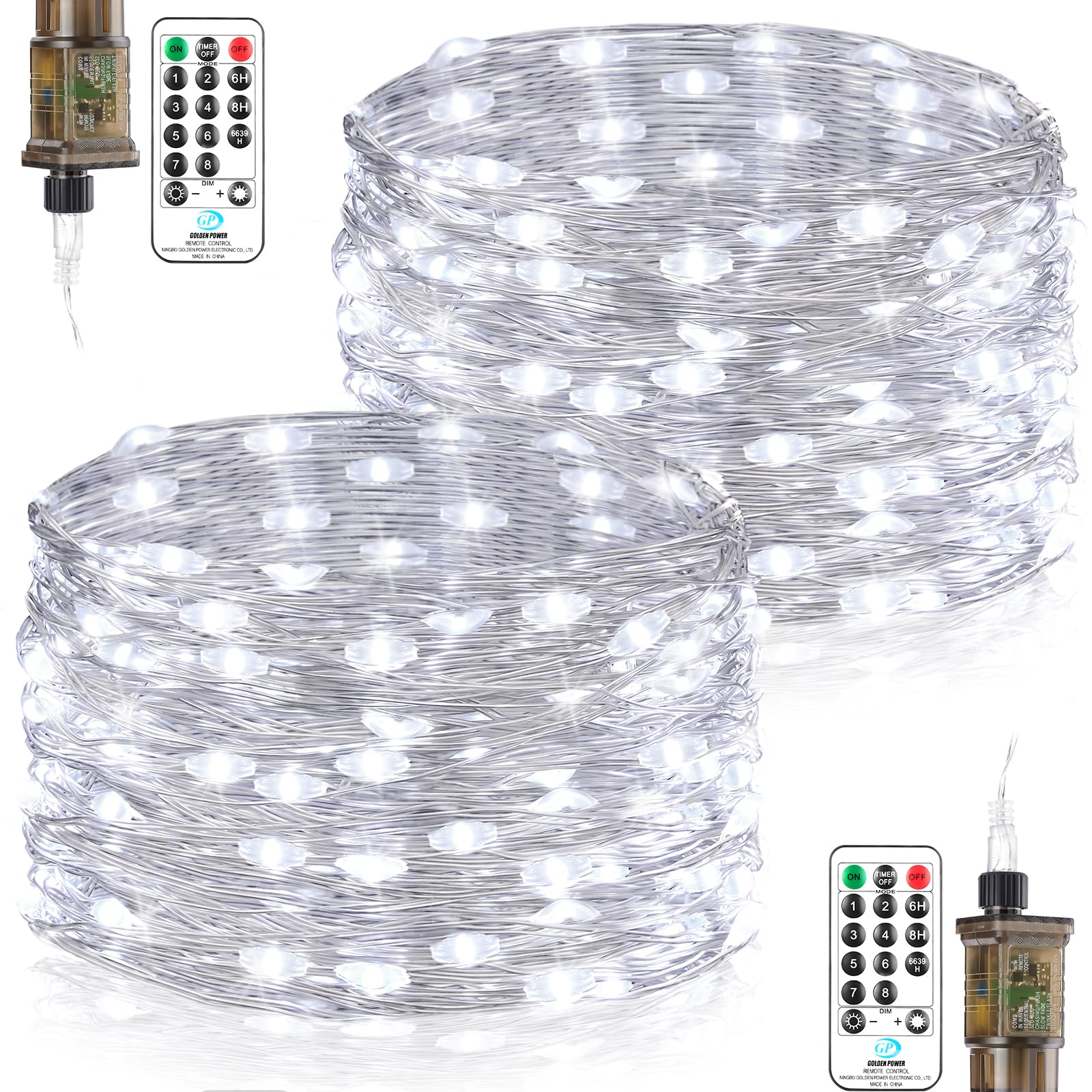 Forepin Fairy Lights Plug in, 2 Pack 18M 150LED Fairy Lights Mains Powered Outdoor Waterproof String Light with Remote Timer, Bright Lighting Dimmable for Outside Indoor Garden Wedding Decorations