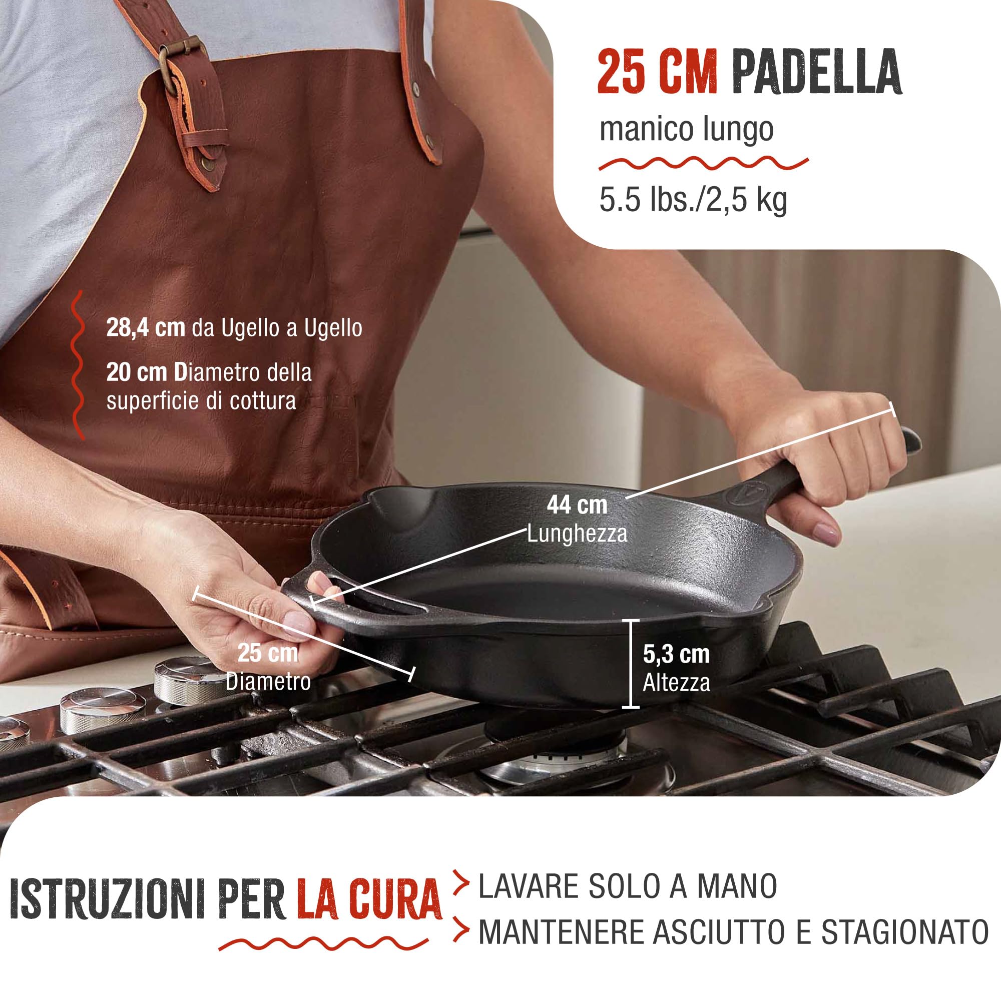 Padella Slowcook in ghisa - 1 manico e 1 maniglia