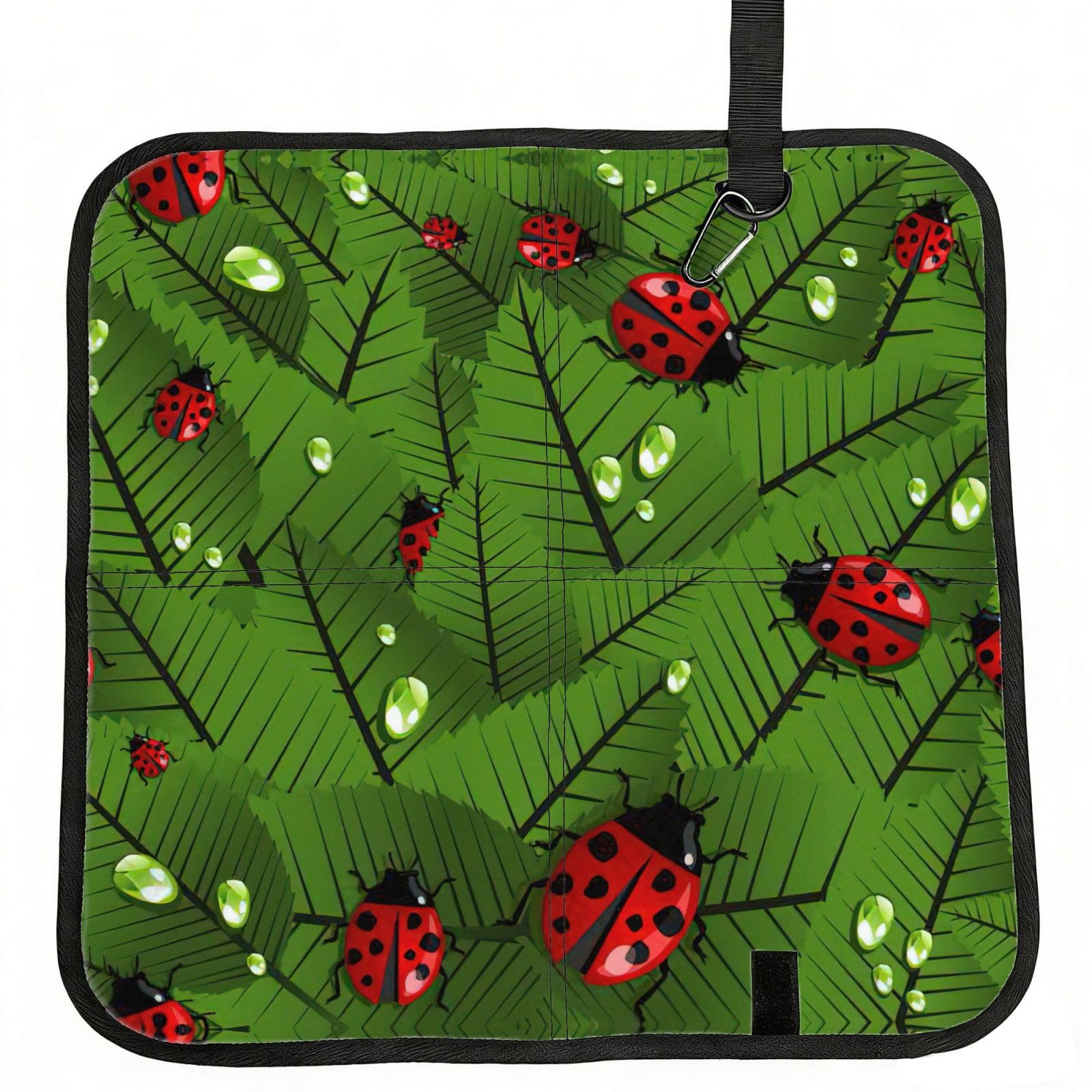SDEGTHO Leaves and Ladybugs Printed Foldable Seat Pad with Closure, Lightweight Cushion for Airplane Travel Camping