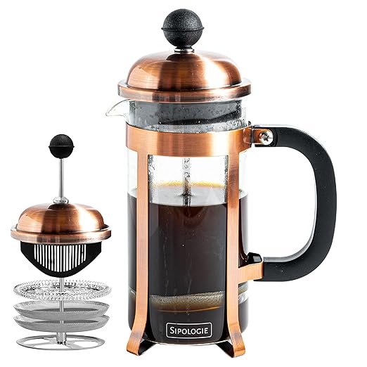 Sipologie Vintage French Press Coffee Maker 350ml, 4Level Filtration System for SedimentFree