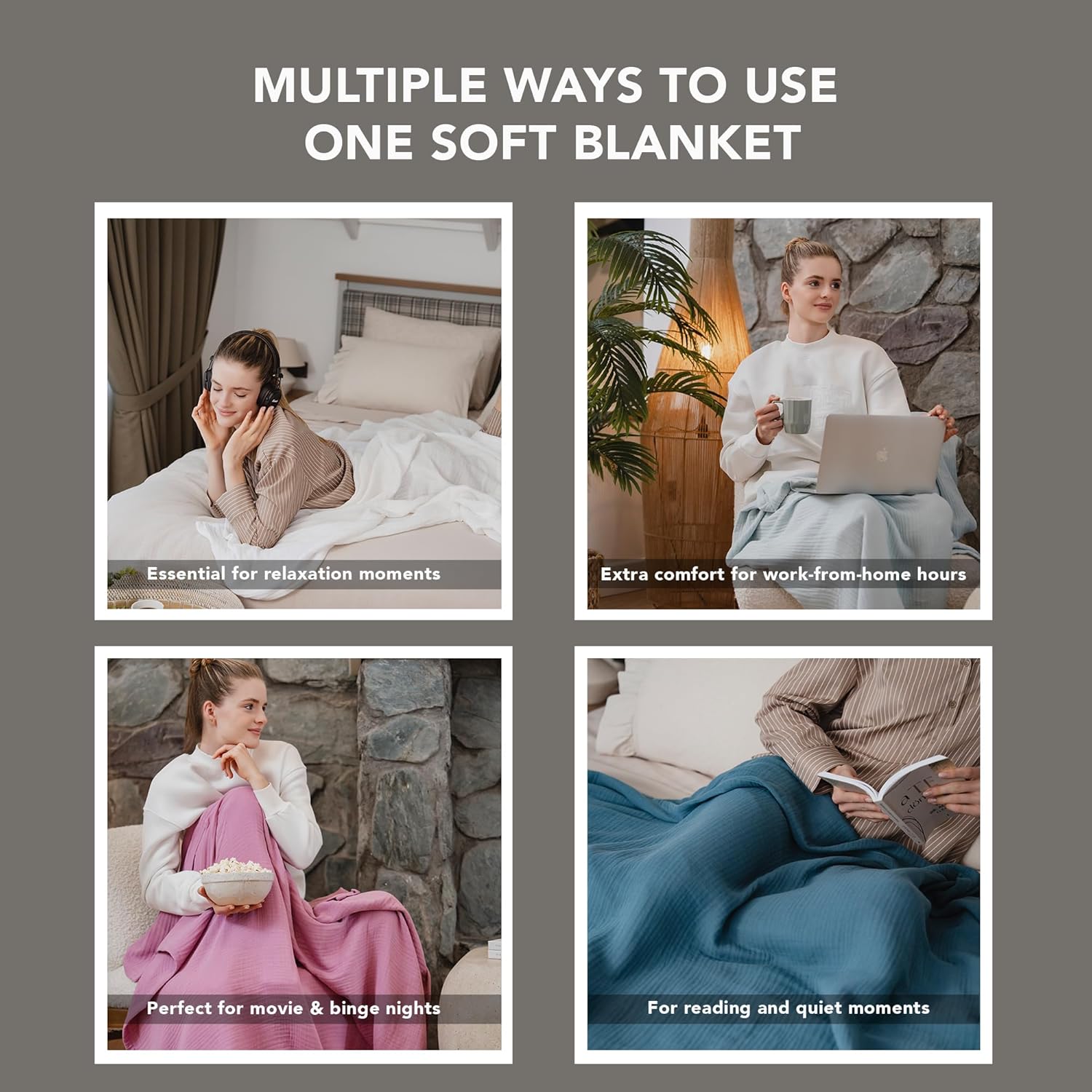 Goqan Throw Blanket 55x60 – 100% Turkish Cotton 4 Layer Boho Muslin Blanket for Adults, Four Season Blanket Lightweight and Thin, Soft, Breathable for Bed, Couch, Picnic - Teal - Image 8