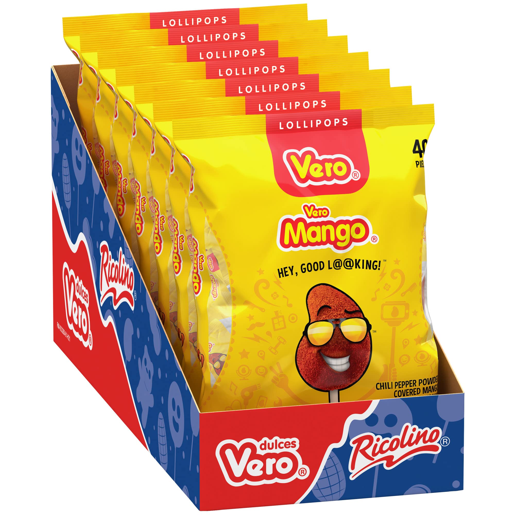 Vero Chili Pepper Powder Covered Mango Flavored Lollipop, 40 Pieces, Cholesterol Free, Zero Trans Fat, 22.4 Ounces (Pack Of 7)