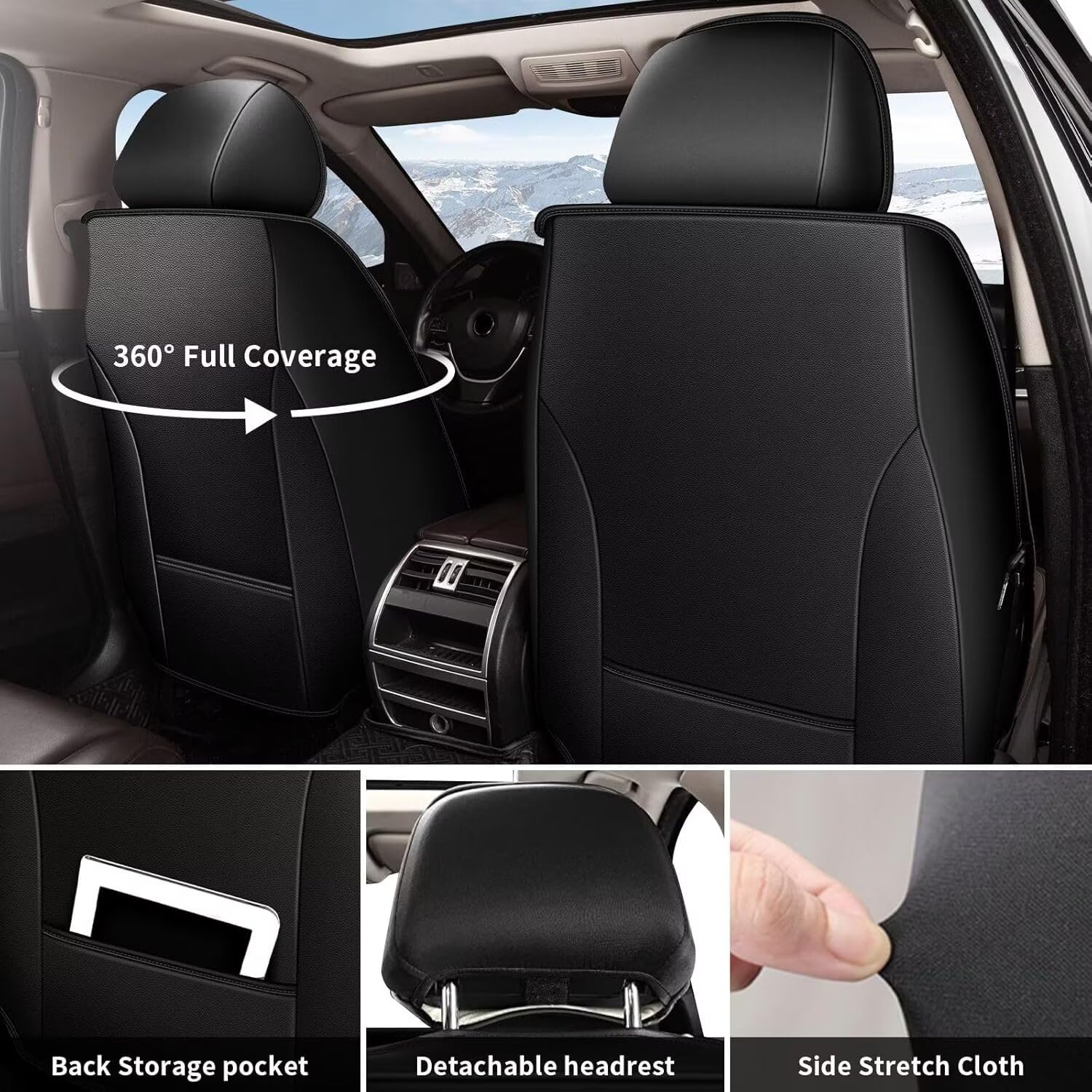 IKABEVEM Car Seat Covers Full Set Fit for Hyundai Tucson 2005-2025: 5 Seats Auto Interior Accessories, Faux Leather Waterproof Seat Cushions Vehical Cover (Black)