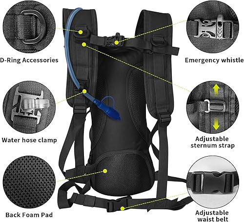 Miniatura 3 de Mochila táctica de hidratación, mochila de agua aislada con vejiga de agua de 3 litros para senderismo, correr, ciclismo, ciclismo