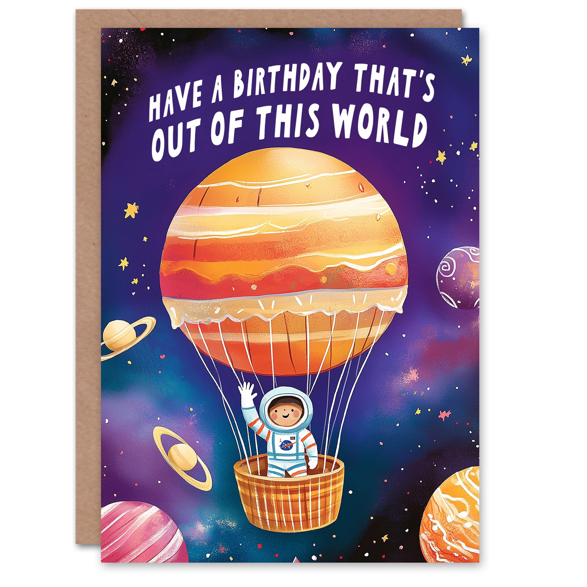 Wee Blue Coo Birthday Card Out Of This World Cute Astronaut Hot Air Balloon
