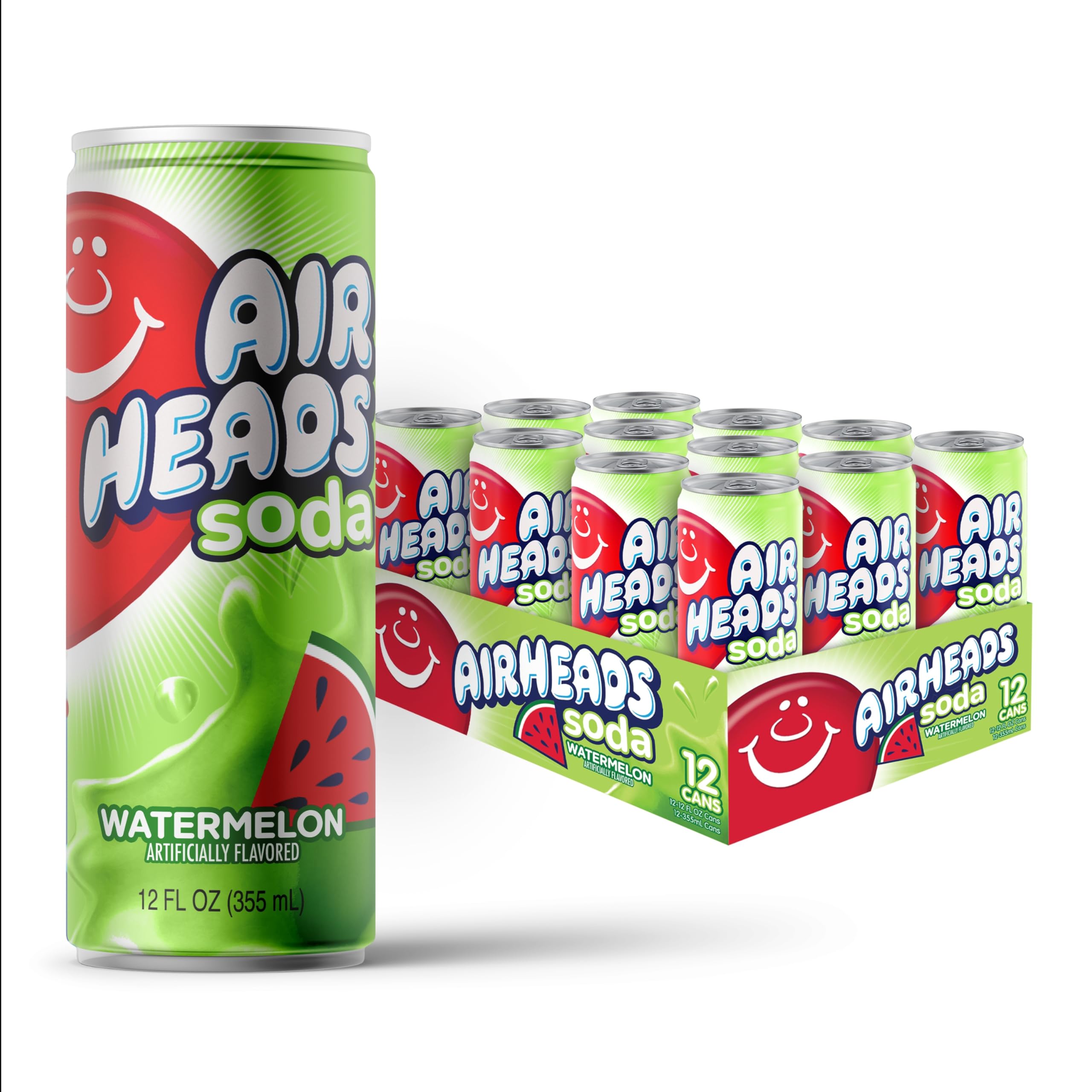 Airheads Soda – 12 Pack of 12oz Sleek Cans | Creamy Fruit Soda with Big, Juicy Flavor | Dairy-Free, Gluten-Free, Kosher (Watermelon)