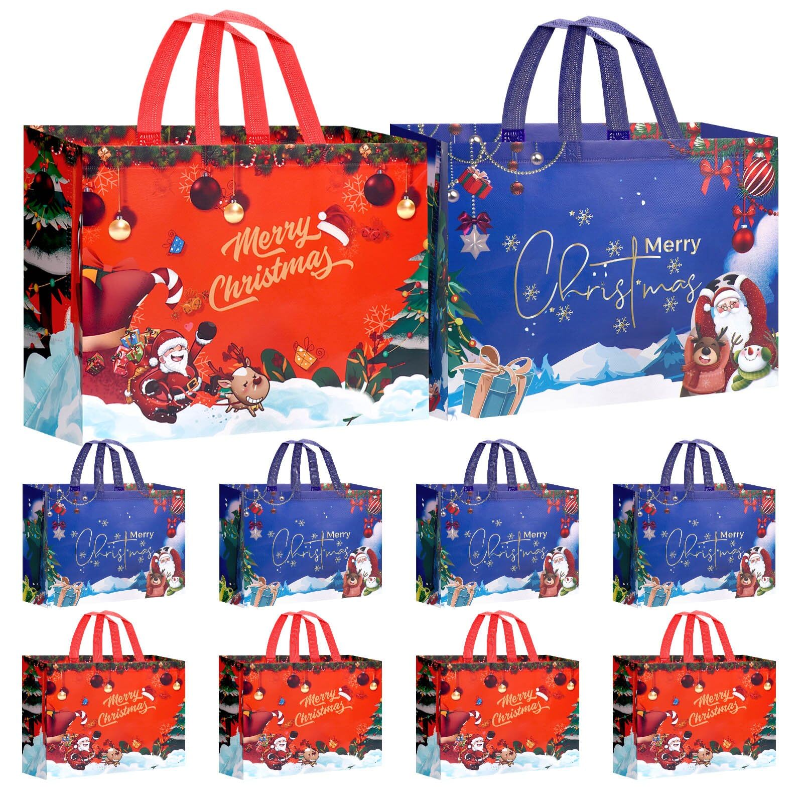 Fayayuan 8 Pack Extra Large Christmas Gift Bags, Reusable Non-Woven Christmas Bags for Gifts Wrapping Xmas Holiday,16.9"×12.6"×7.1"