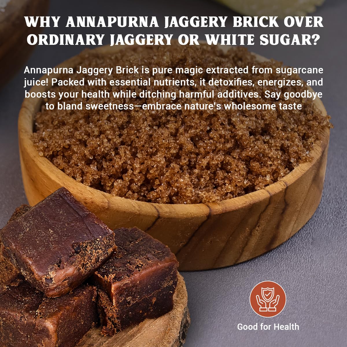 Annapurna Lakdi Ghana Jaggery Brick (950gm) |Pure Desi Gud, Sulphur-Free | Zero Additives and Rich in Nutrients | 100% Natural Sweetener for Cooking, Beverages, & Desserts 4