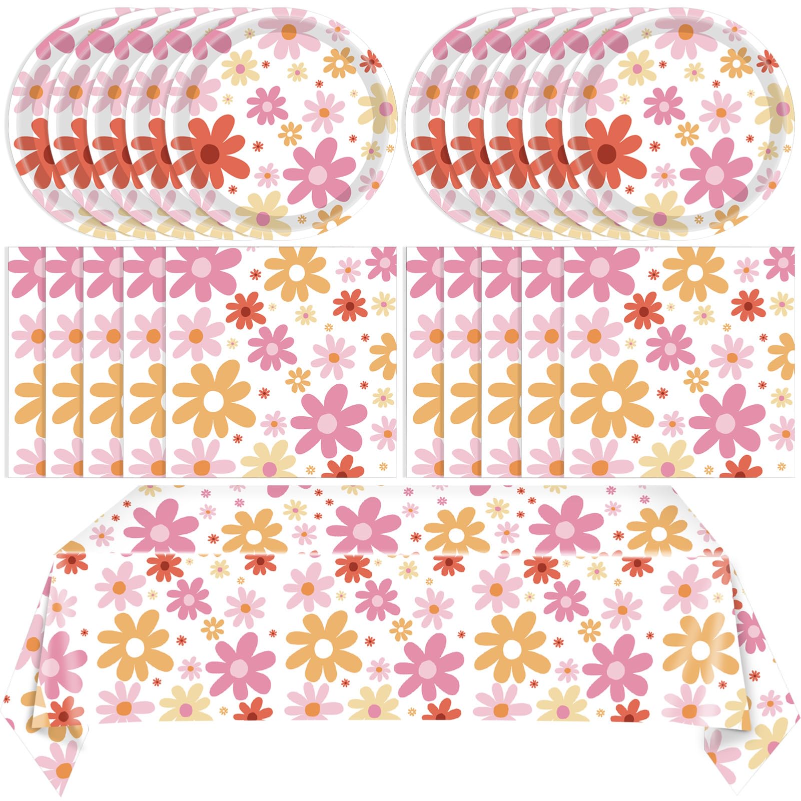41PCS Groovy Daisy Birthday Party Decorations Retro Hippies Flower Disposable Tableware Include Daisy Plates and Napkin and Daisy Tablecloth Party Supplies for 70s Boho Birthdays Baby Showers Weddings