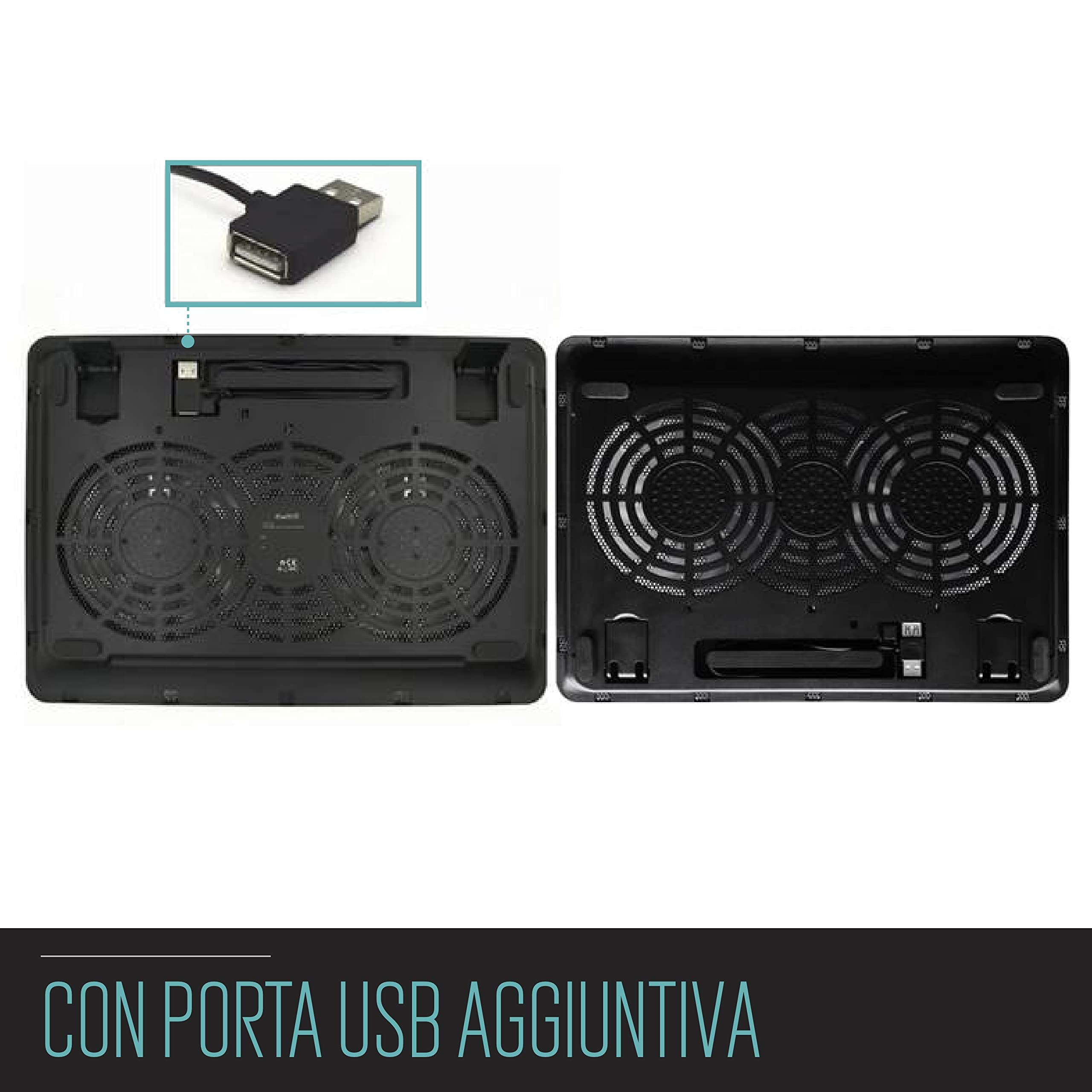 Ewent EW1256 Pad di raffreddamento a 2 ventole per Notebook fino a 17", Nero 34 x 25 x 2 cm