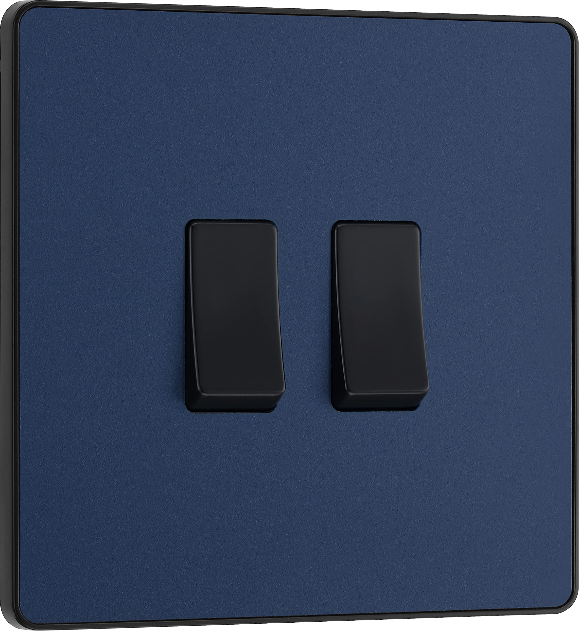 BG Electrical Double Wall Light Switch, 2 Way, Screwless Front Plate, Round Edges, Evolve, Matt Blue, 20A, 16AX, PCDDB42B