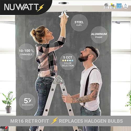 Miniatura 3 de NUWATT Paquete de 6 luces LED empotrables MR16 de 4 pulgadas, 5CCT seleccionables 2700K/3000K/3500K/4000K/5000K, 10W 600LM, luz LED regulable de