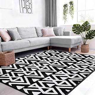 Ompaa Ultra Soft Geometric Bedroom Rugs Memory Foam Carpet, Black 5 x 8 ...