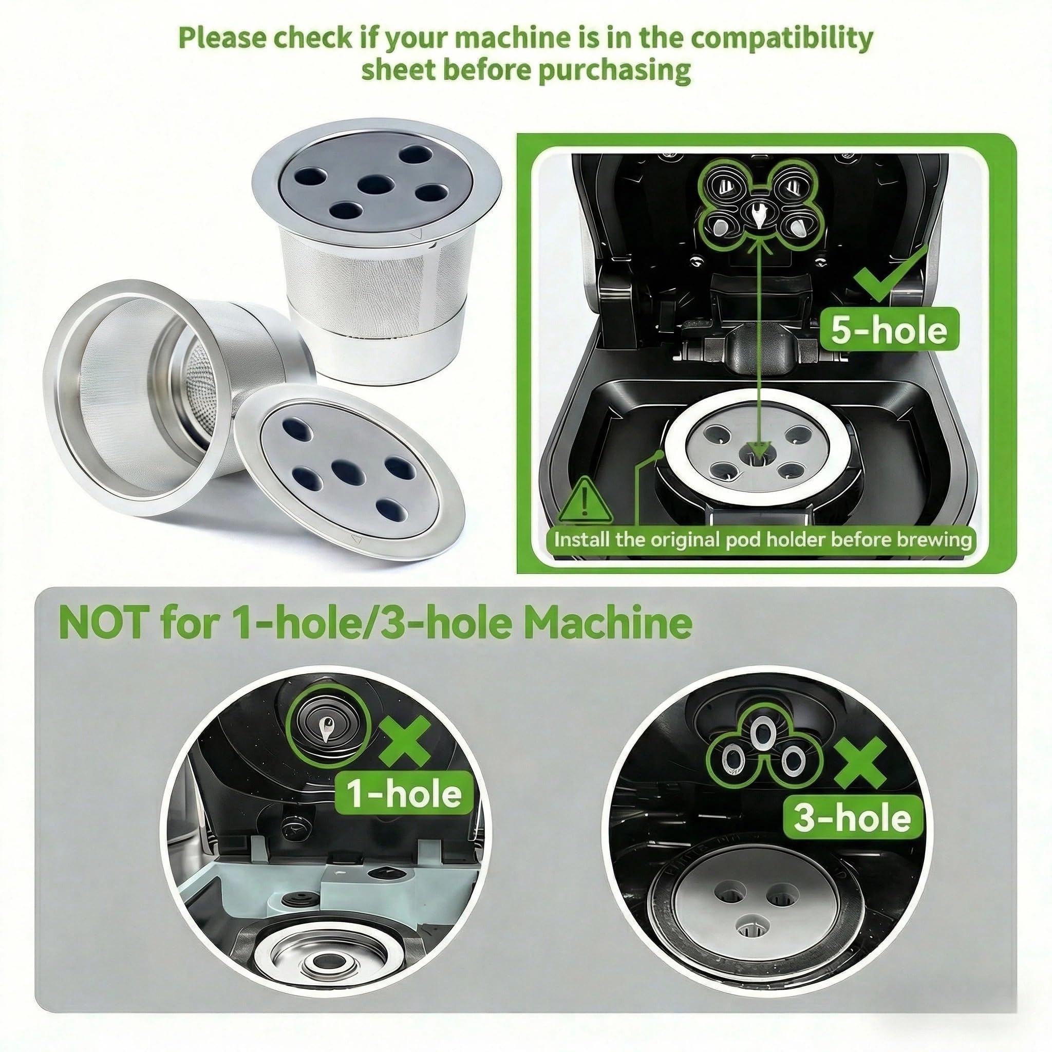 Paquete de 4 tazas K reutilizables de acero inoxidable para K eurig Supreme & Supreme Plus, filtro de cápsulas de café K-eurig universal de cinco agujeros reutilizable recargable