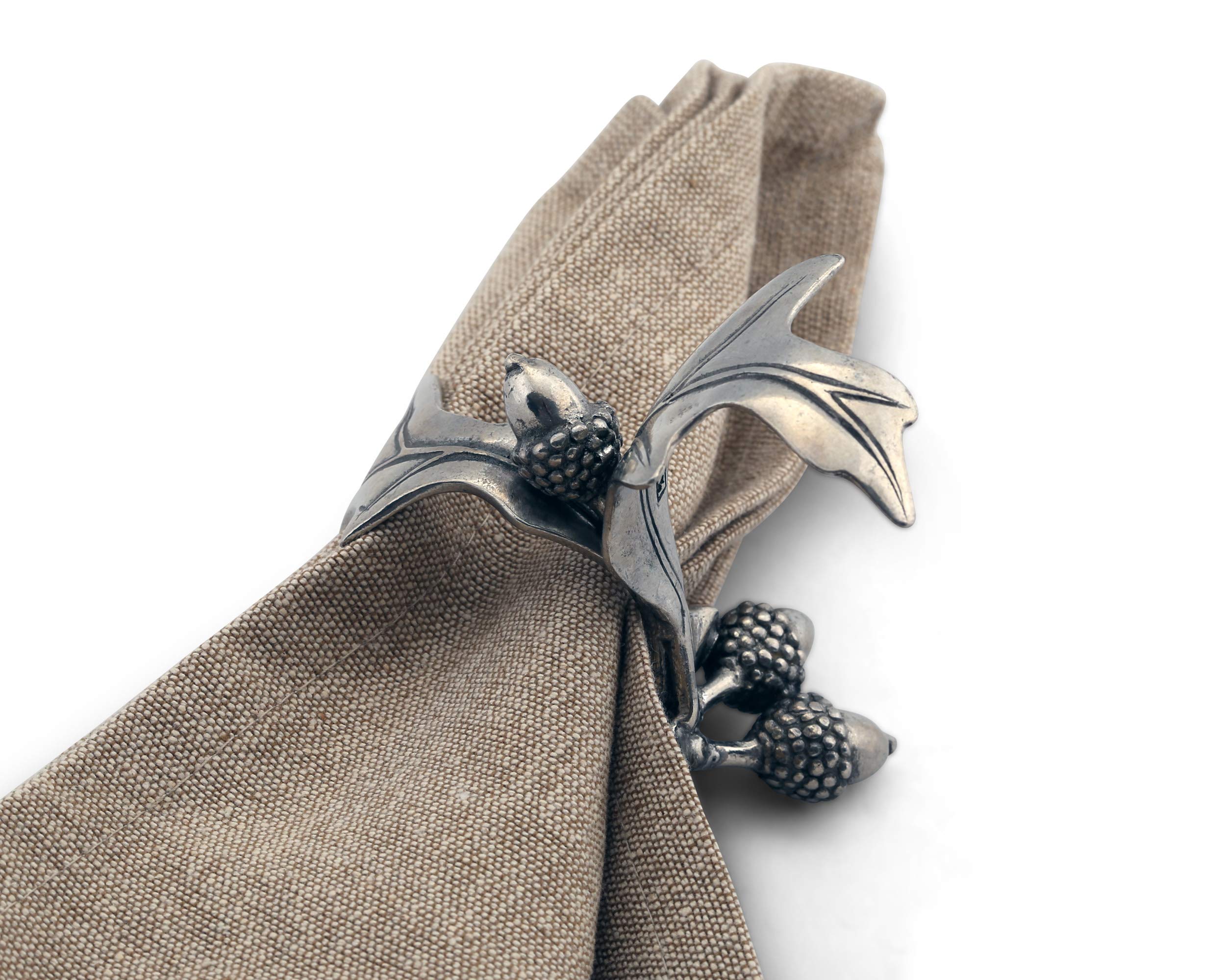 Vagabond House Pewter Metal Acorn & Oak Leaf Napkin Ring (Sold as Single Ring) Artisan Crafted Designer Ring 4 inch x 2 inch