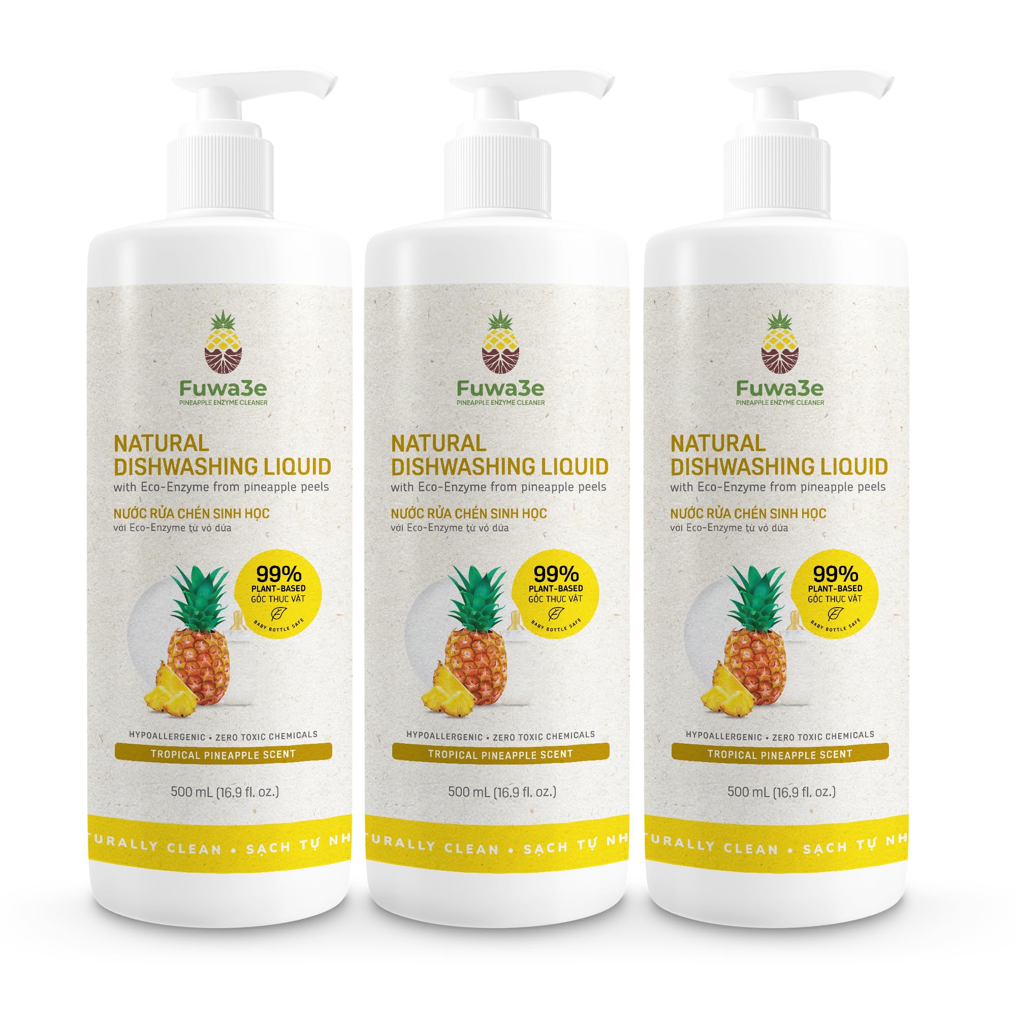 Fuwa3e Pineapple Enzyme Natural Dish Soap Tropical Pineapple Scent - 16 9oz 3 Pack - 99 Plant Based