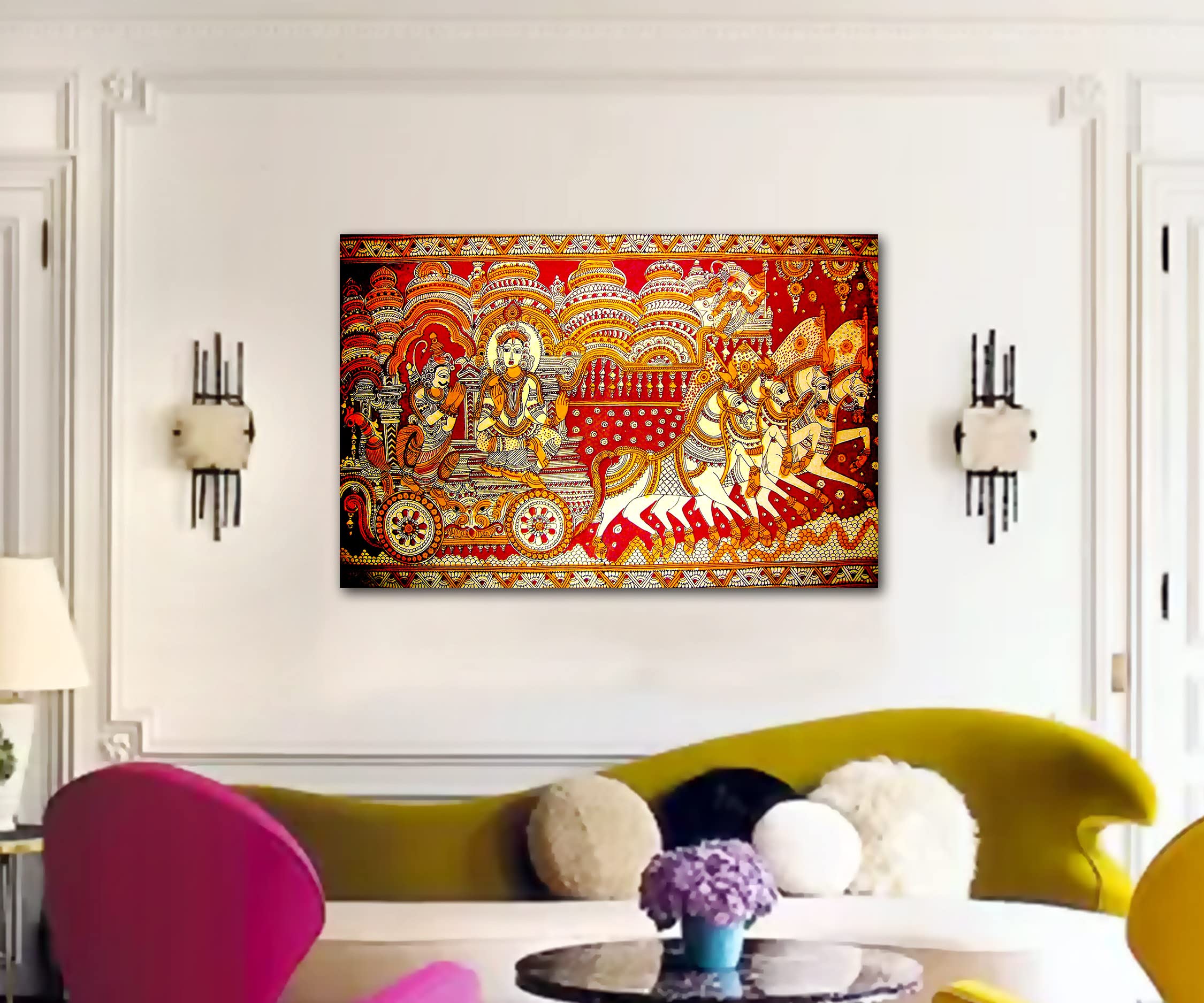 Madhubani Krishna Arjun Canvas Painting - Home Decor -5 Madhubani Krishna Arjun Canvas Painting - Home Decor -5