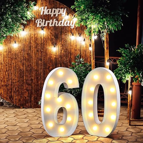 Miniatura 7 de Retisee Juego de marcos de números de marquesina iluminados de 4 pies con mosaico gigante, decoración de fiesta con números de marquesina blanca