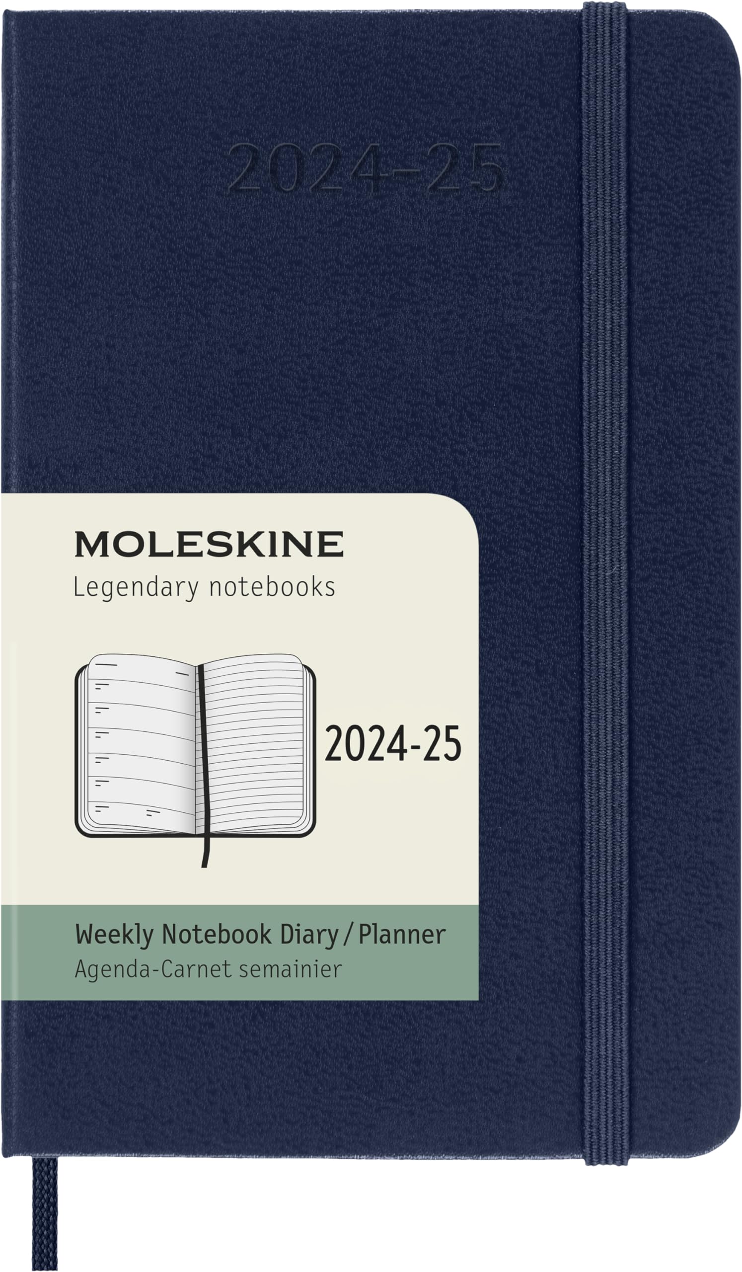 Moleskine Weekly Planner 2024-2025, Agenda Semanal 18 Meses 2025 con Espacio Para Notas, Con Tapa Dura y Cierre Elástico, Formato de Bolsillo 9 x 14 cm, Color Azul Zafiro